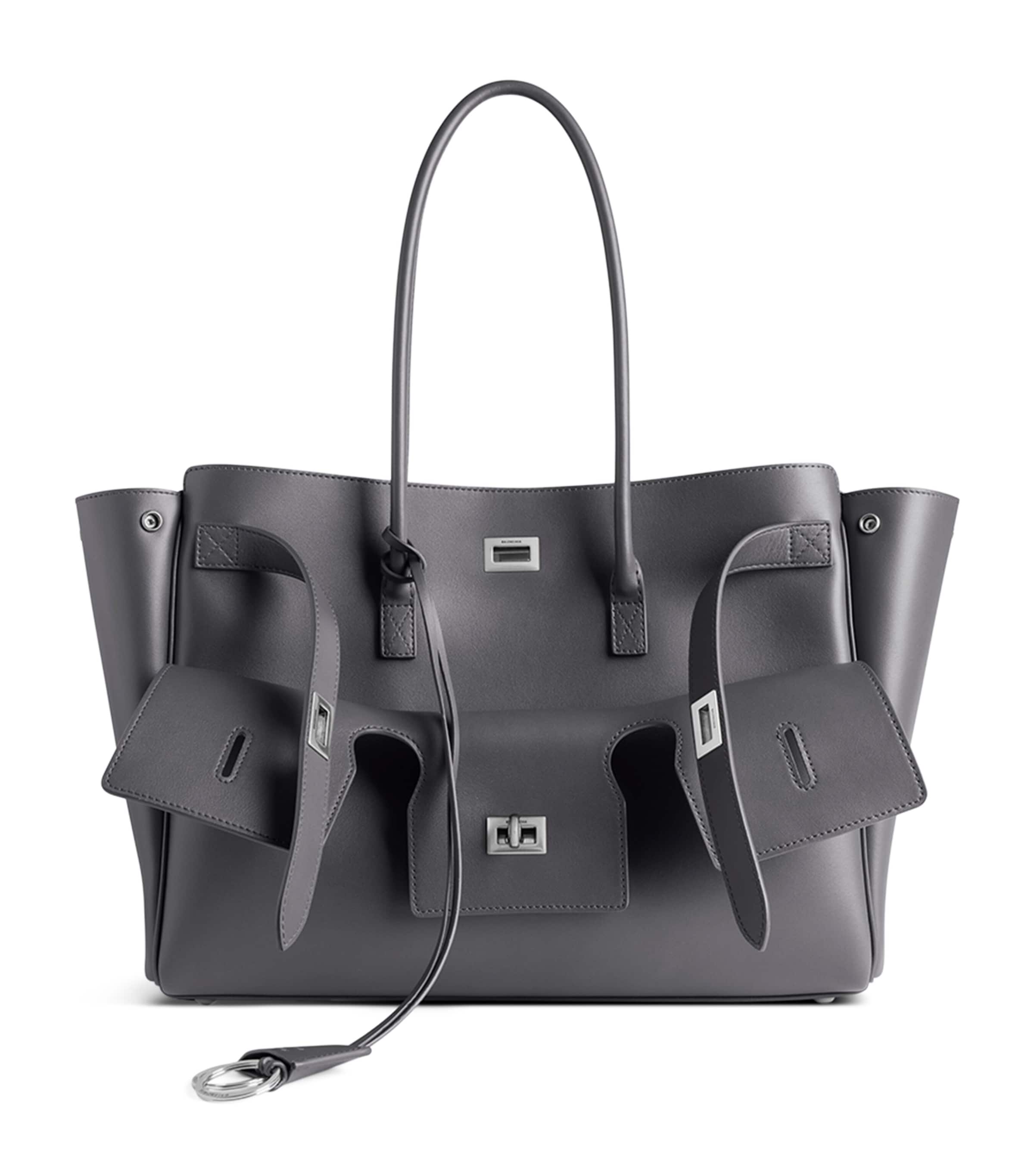Balenciaga Medium Leather Bel Air Carry All Tote Bag In Grey
