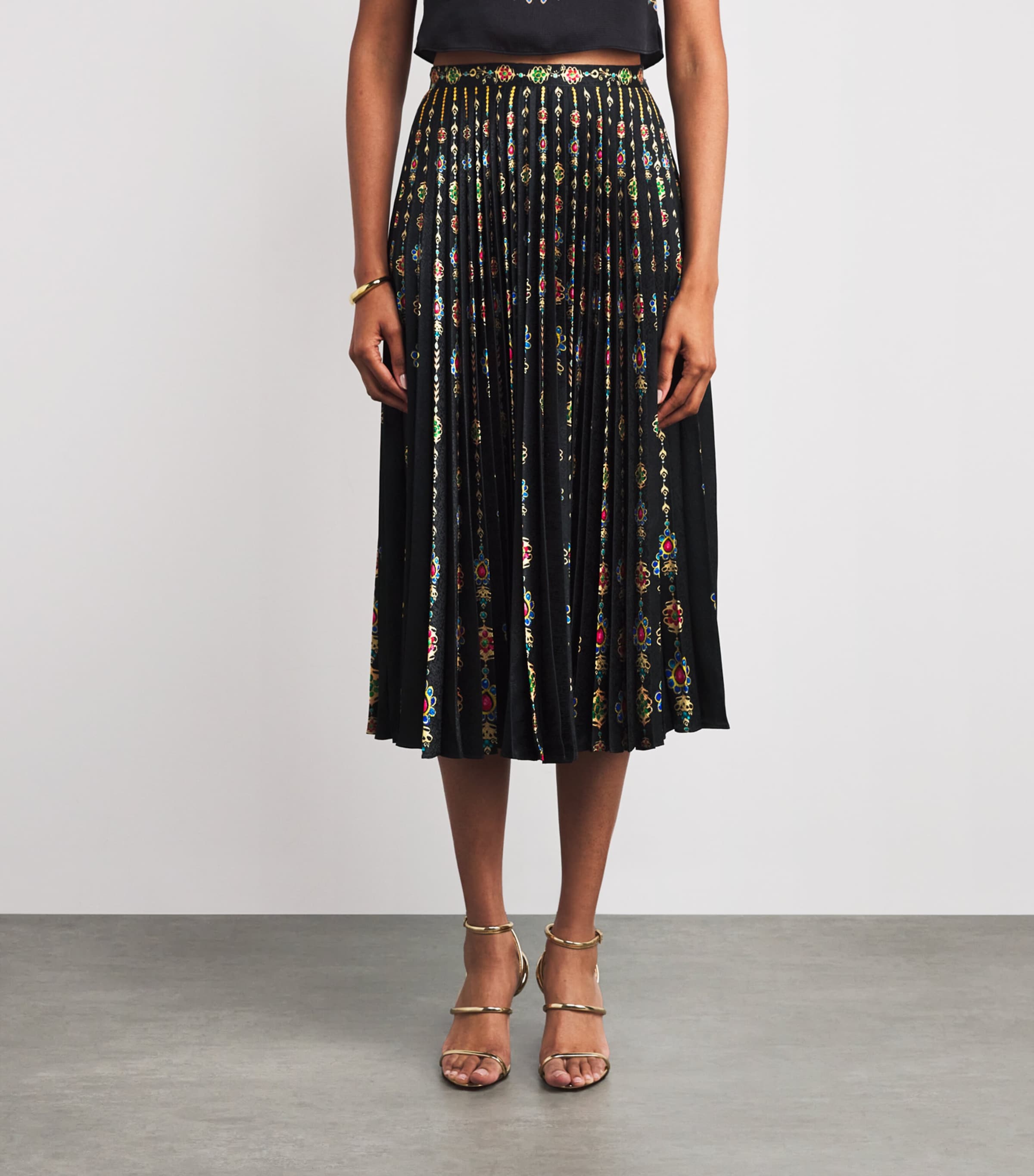 Satin Pendant Stripe Print Pleated Midi Skirt 2346-PENDANT STRIPE Image 3