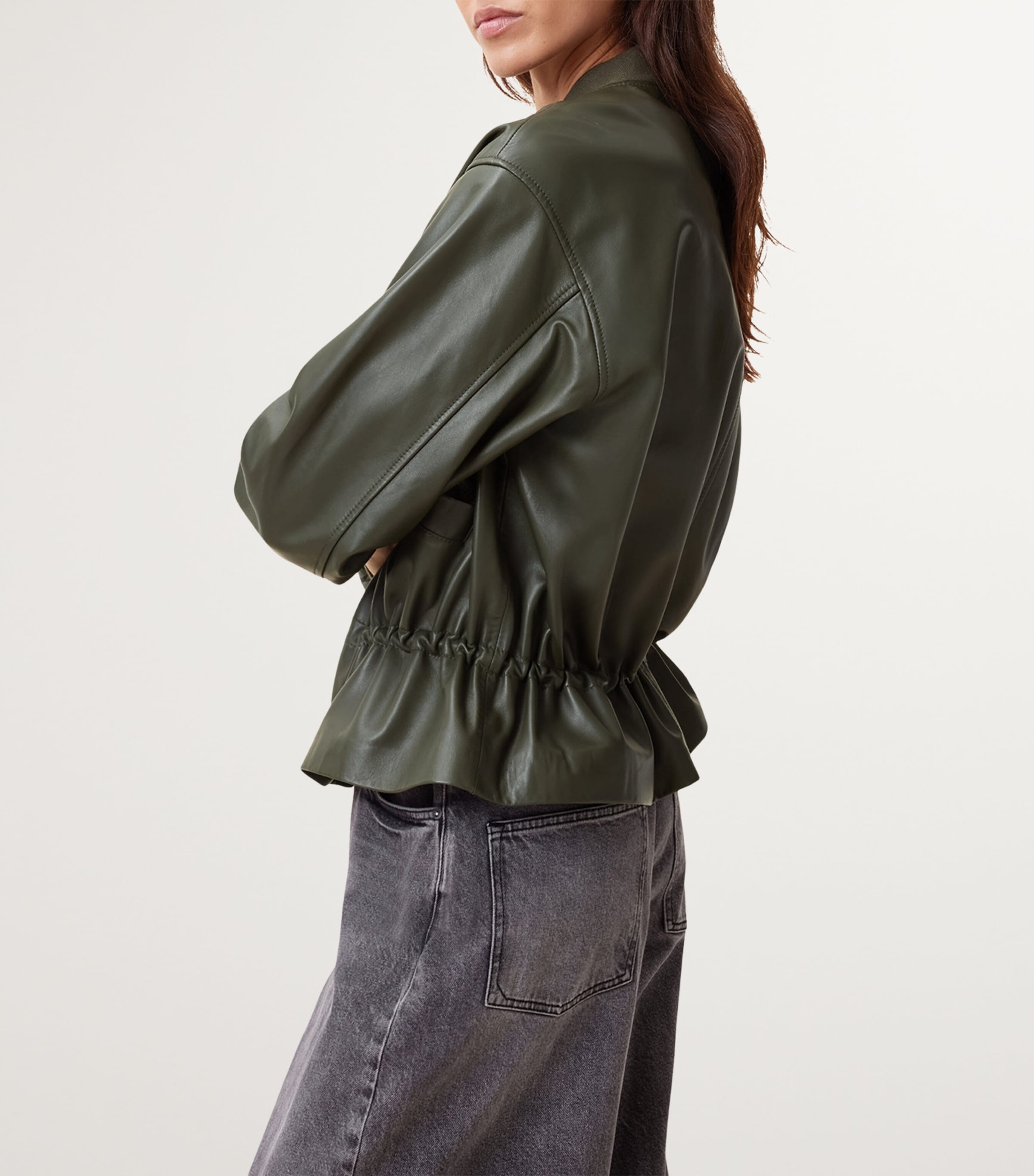 Leather Sofi Bomber Jacket MILITARY GREEN Image 7