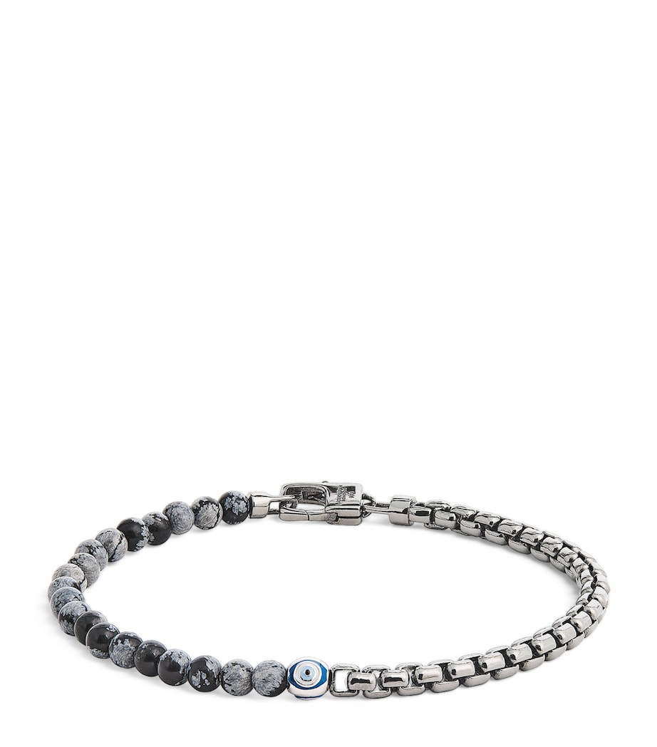 Sterling Silver and Obsidian Sennit Box Evil Eye Bracelet BLACK Image 1
