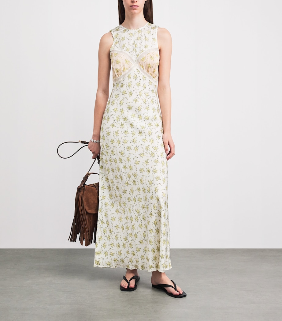 Sandro Paris Womens Floral Print Maxi Dress Olive / Ecru Image 2