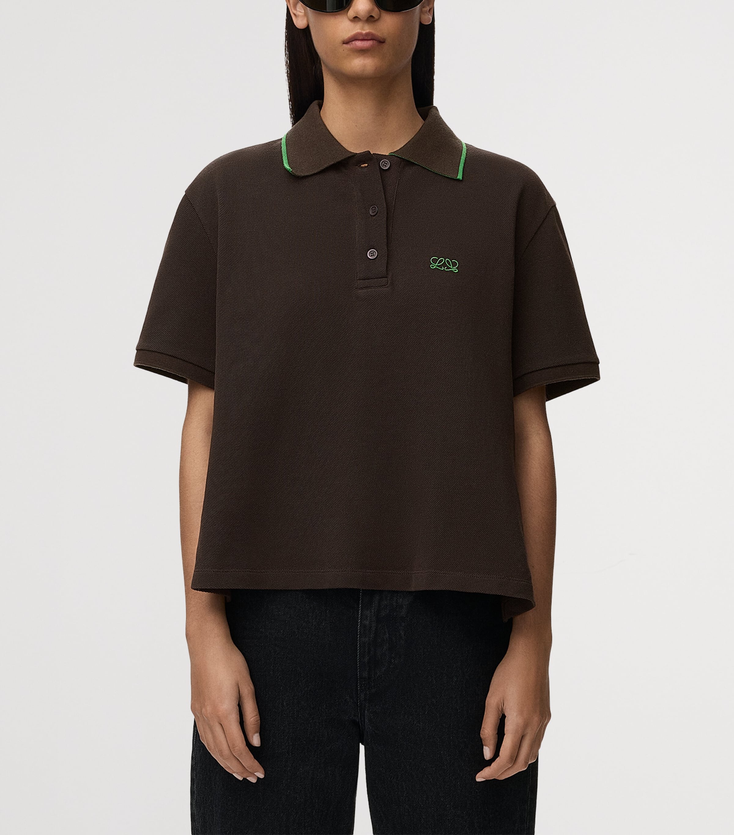 LOEWE Womens Stretch-Cotton Polo Shirt Brown Image 3