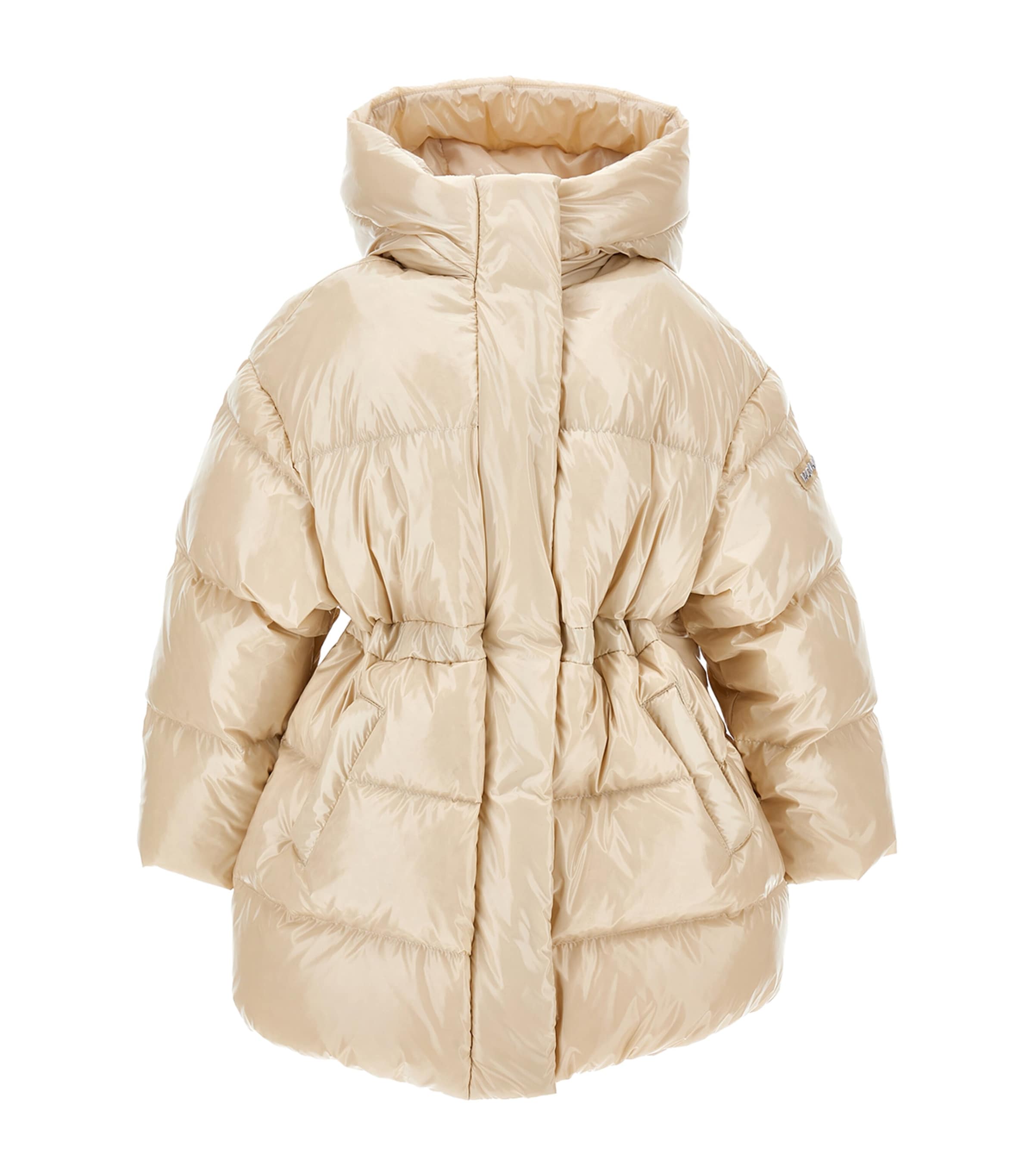 Shop Monnalisa Down-filled Shiny Coat In Beige