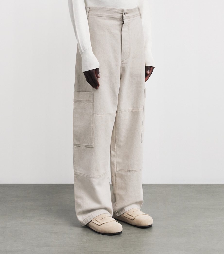 Cargo-Pocket Wide-Leg Jeans 130-LIGHT BEIGE Image 3