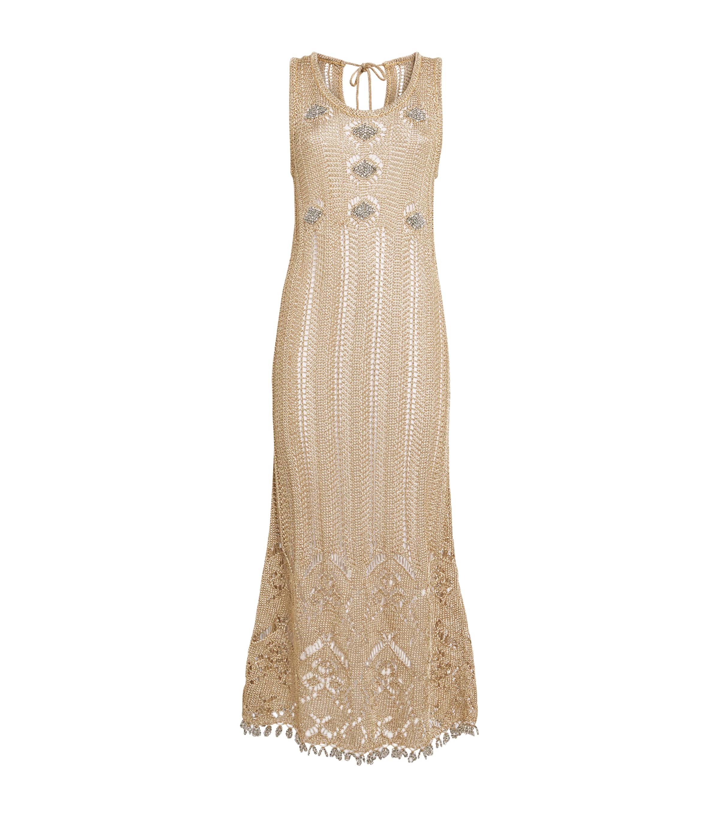 Rabanne Crochet Embroidered Maxi Dress In Brown
