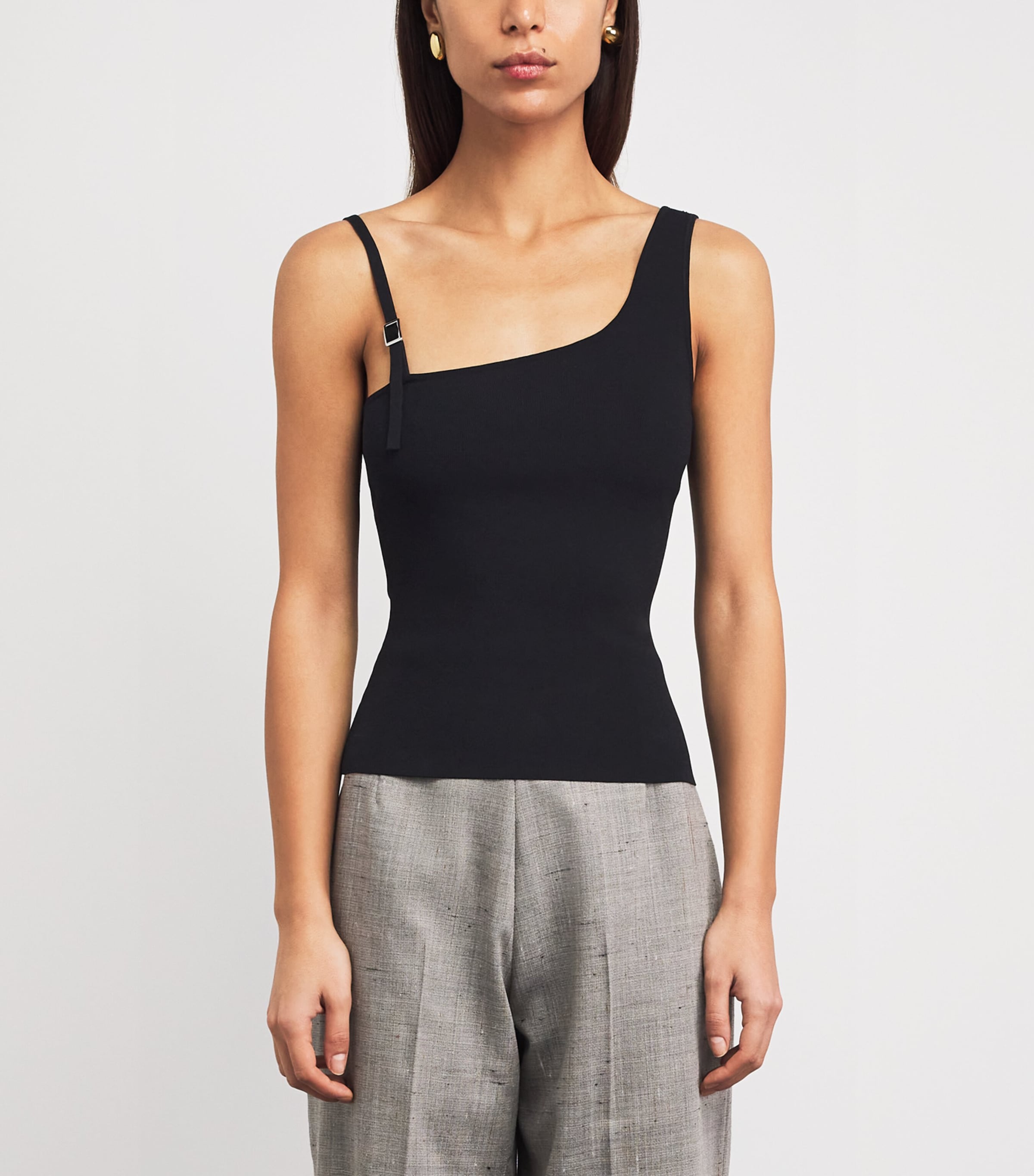 Sandro Paris Womens Knitted Asymmetric Tank Top Black Image 4