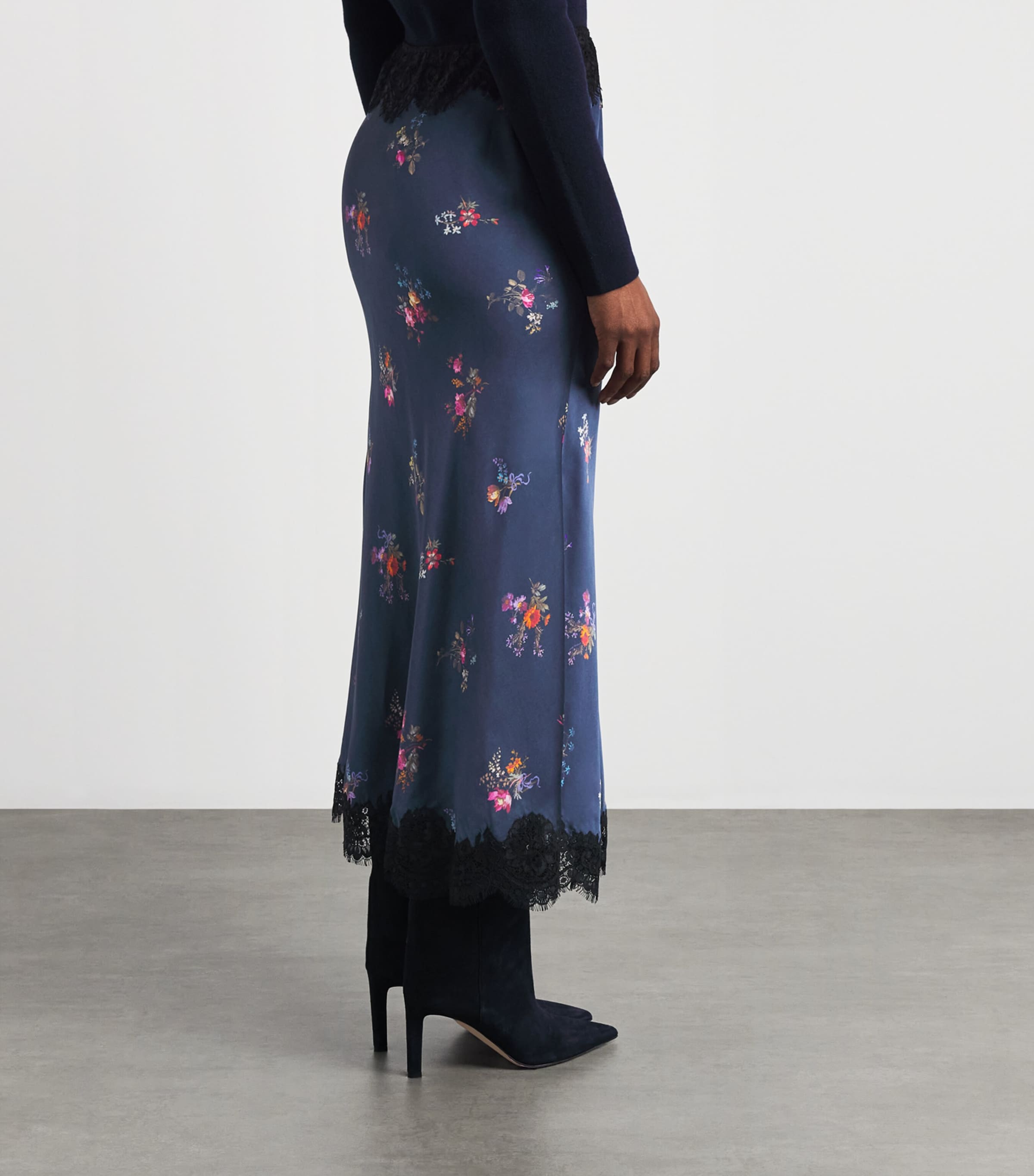 Self-Portrait Womens Satin Floral Print Maxi Skirt Navy Image 5
