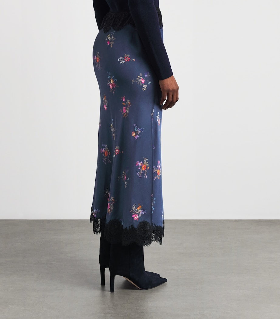 Self-Portrait Womens Satin Floral Print Maxi Skirt Navy Image 5