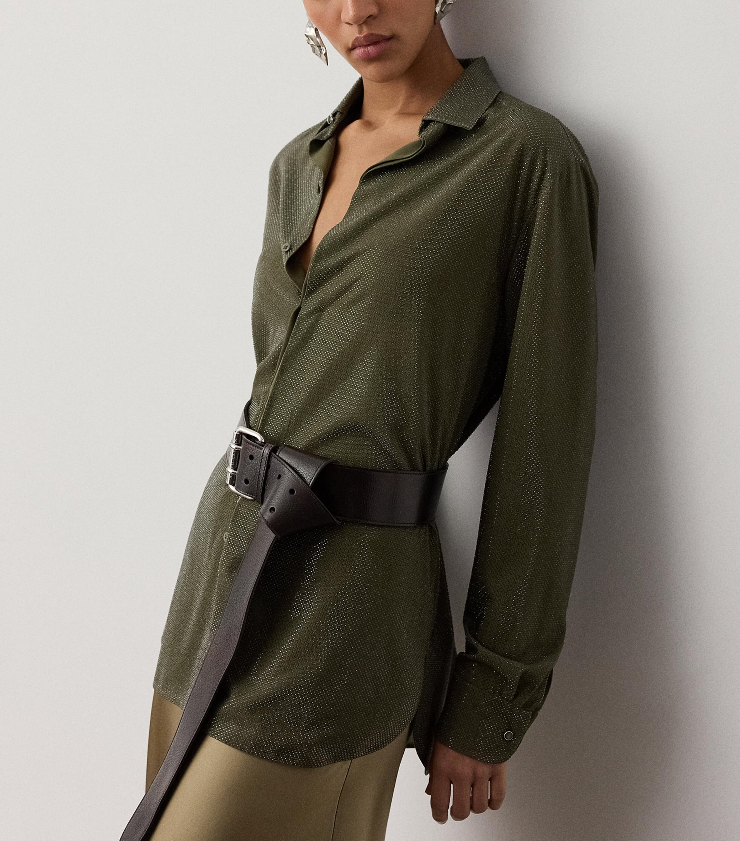 Ralph Lauren Collection Womens Silk Embellished Adrien Shirt Cypress Image 4
