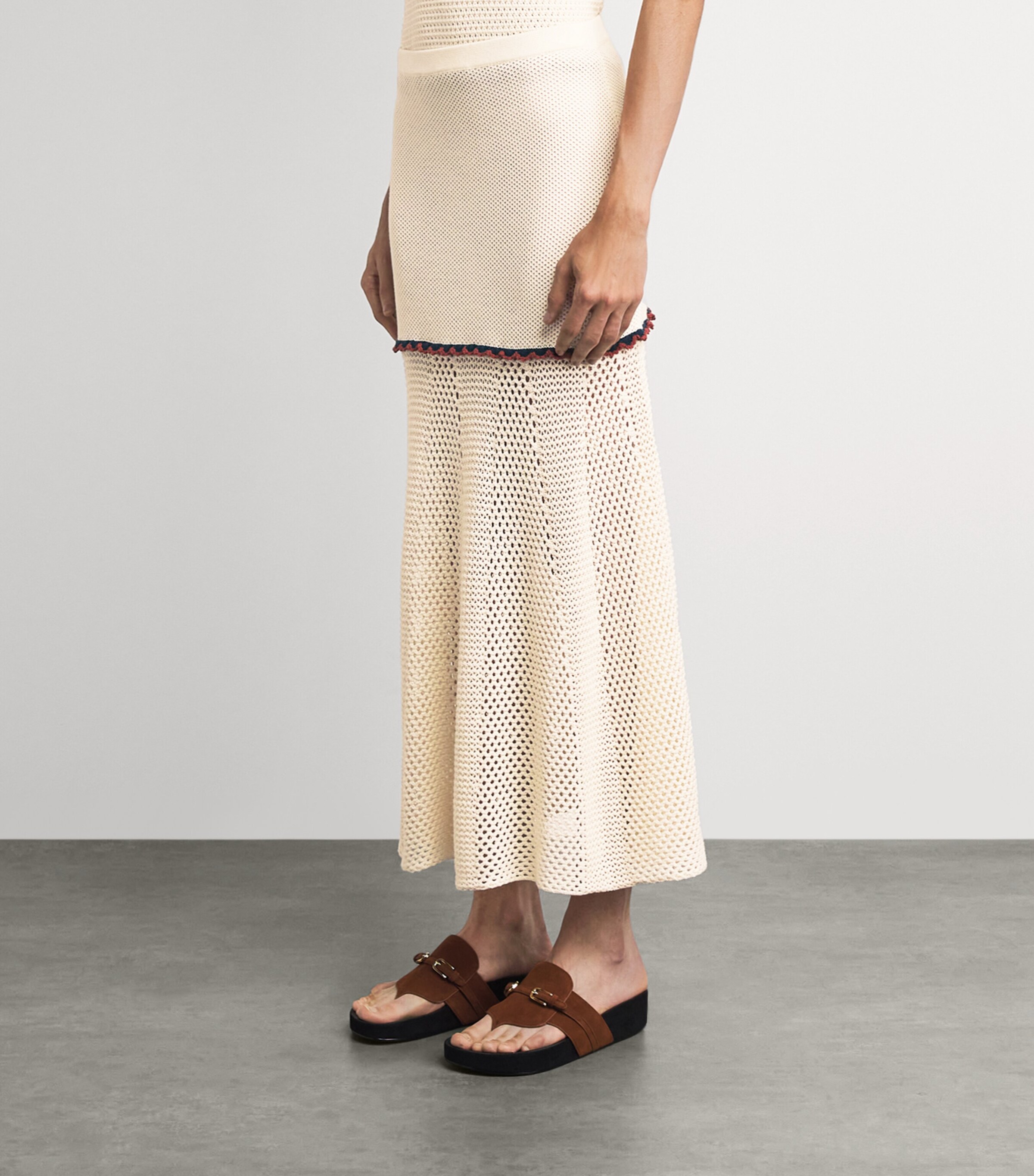 ESCVDO Womens Crochet Mural Maxi Skirt Ivory Cobolt Brown Image 4