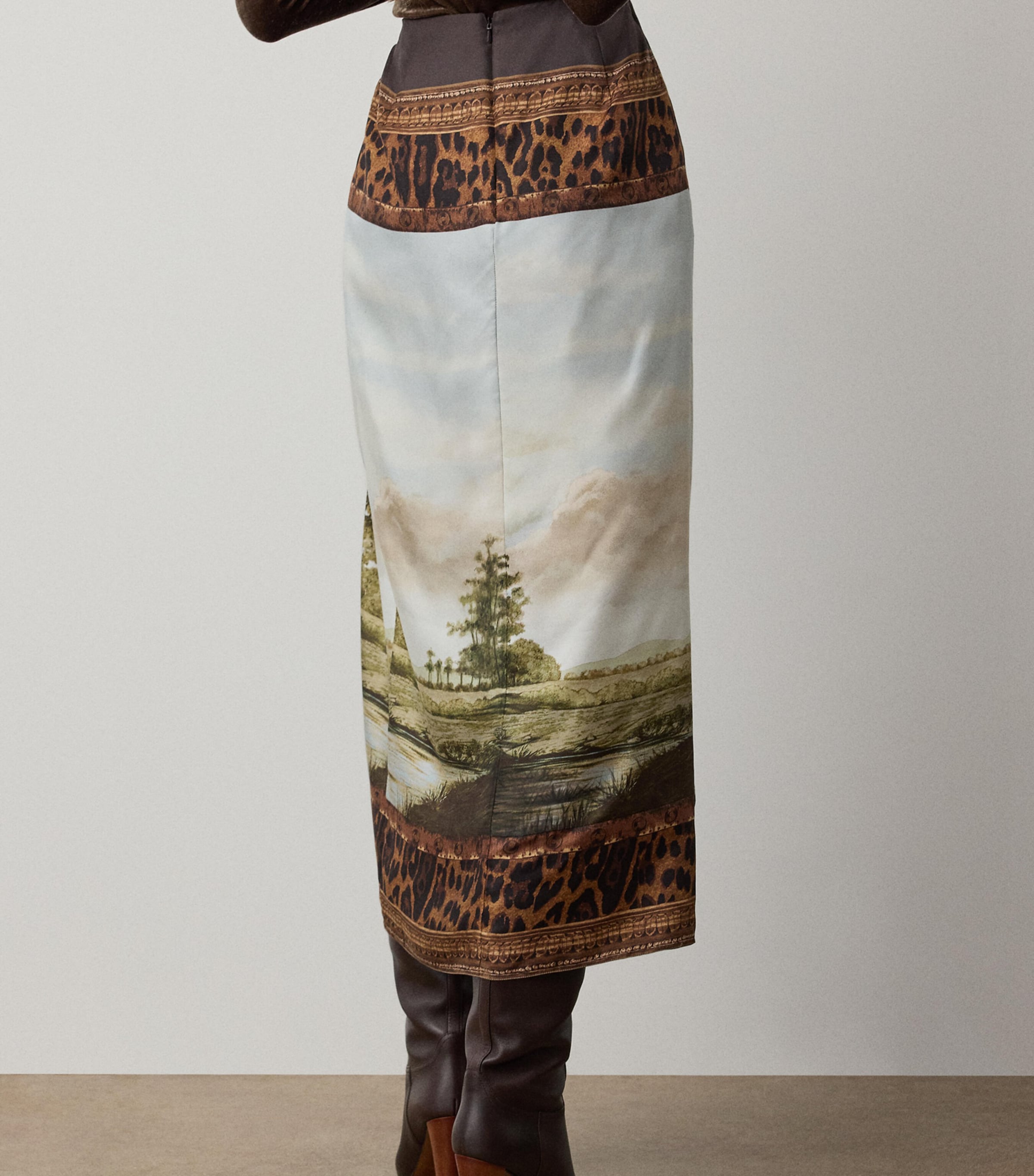 Ralph Lauren Collection Womens Silk Debbie Midi Skirt Tan Multi Image 3