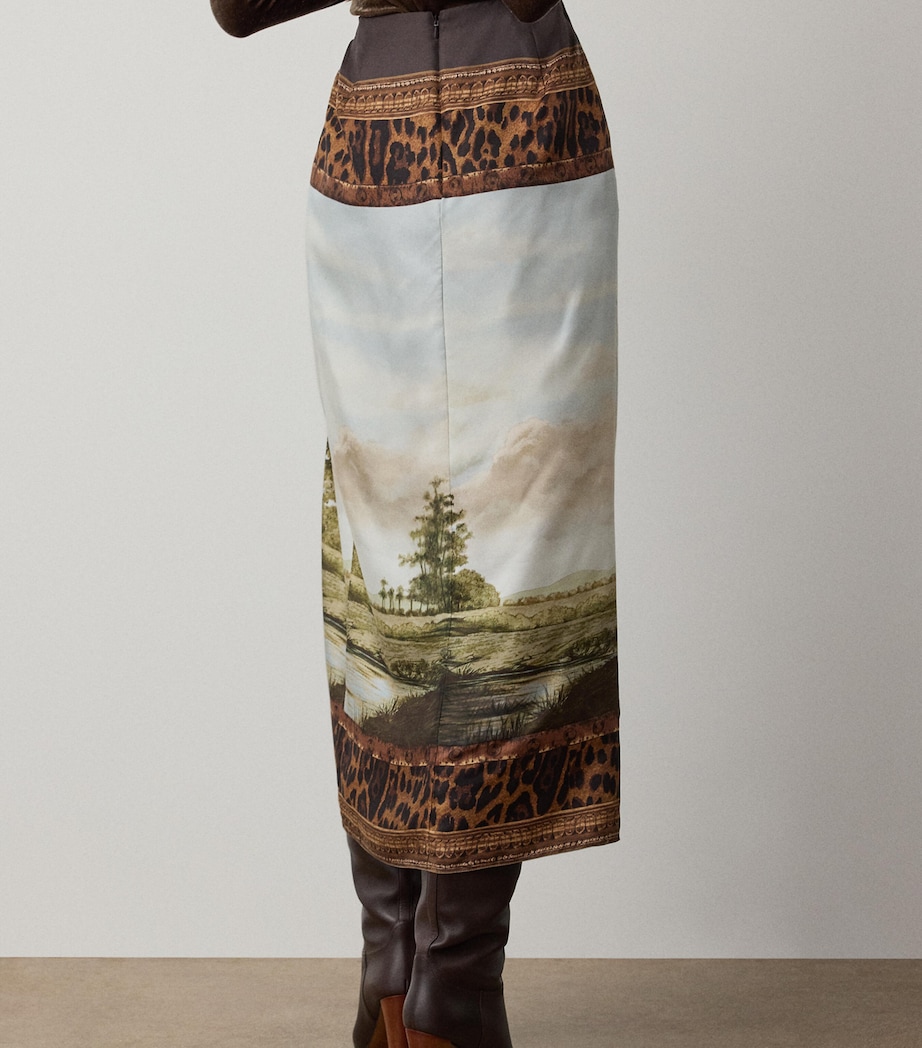 Ralph Lauren Collection Womens Silk Debbie Midi Skirt Tan Multi Image 3