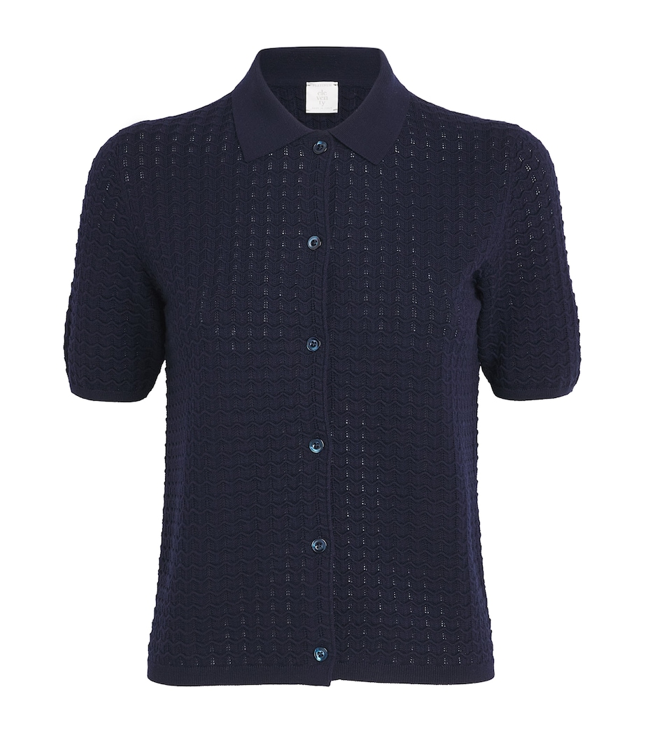 Eleventy Womens Wool Short-Sleeve Shirt Blu Image 1