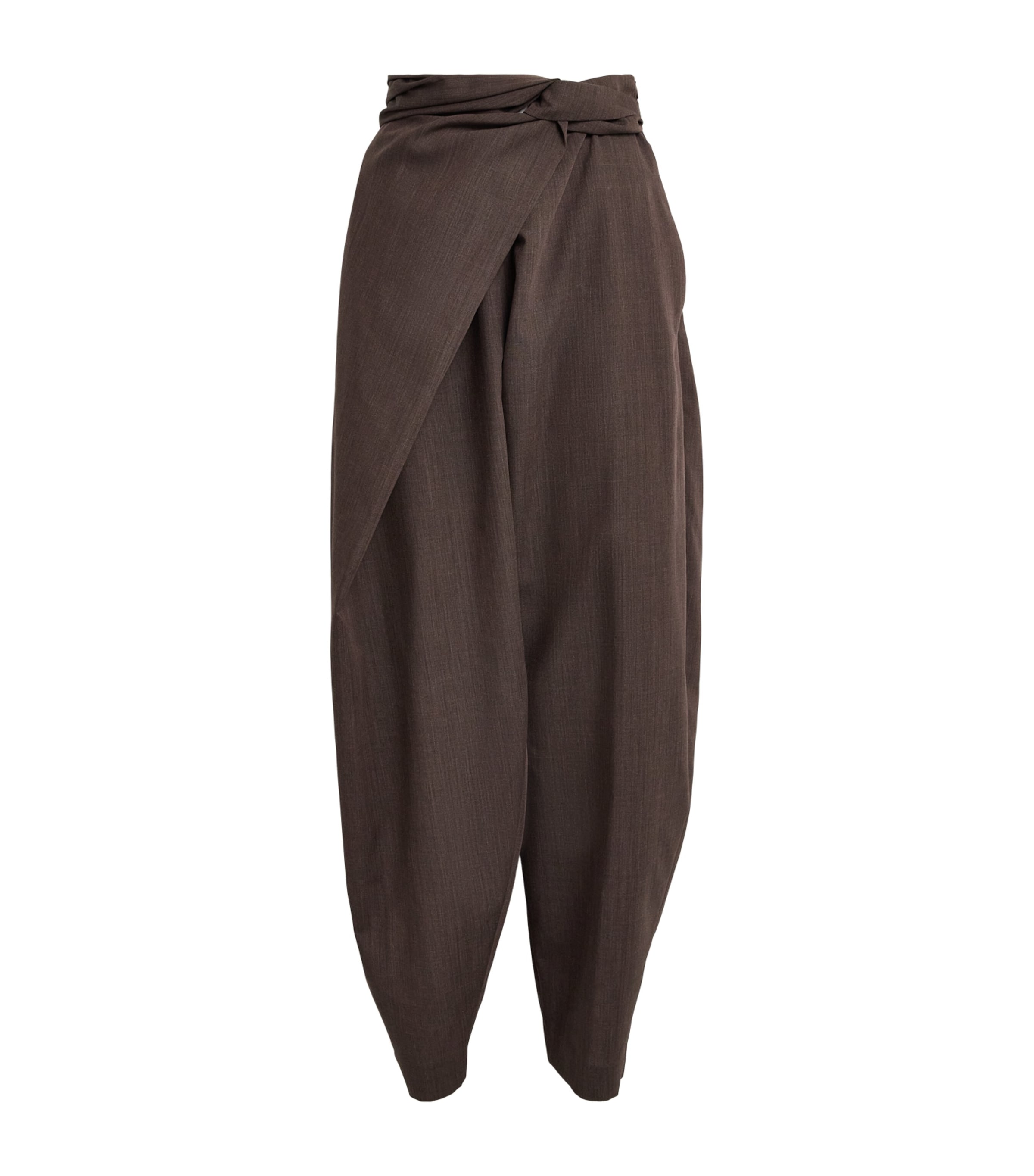 Róhe Wool Sarong-Knot Trousers Dark Brown