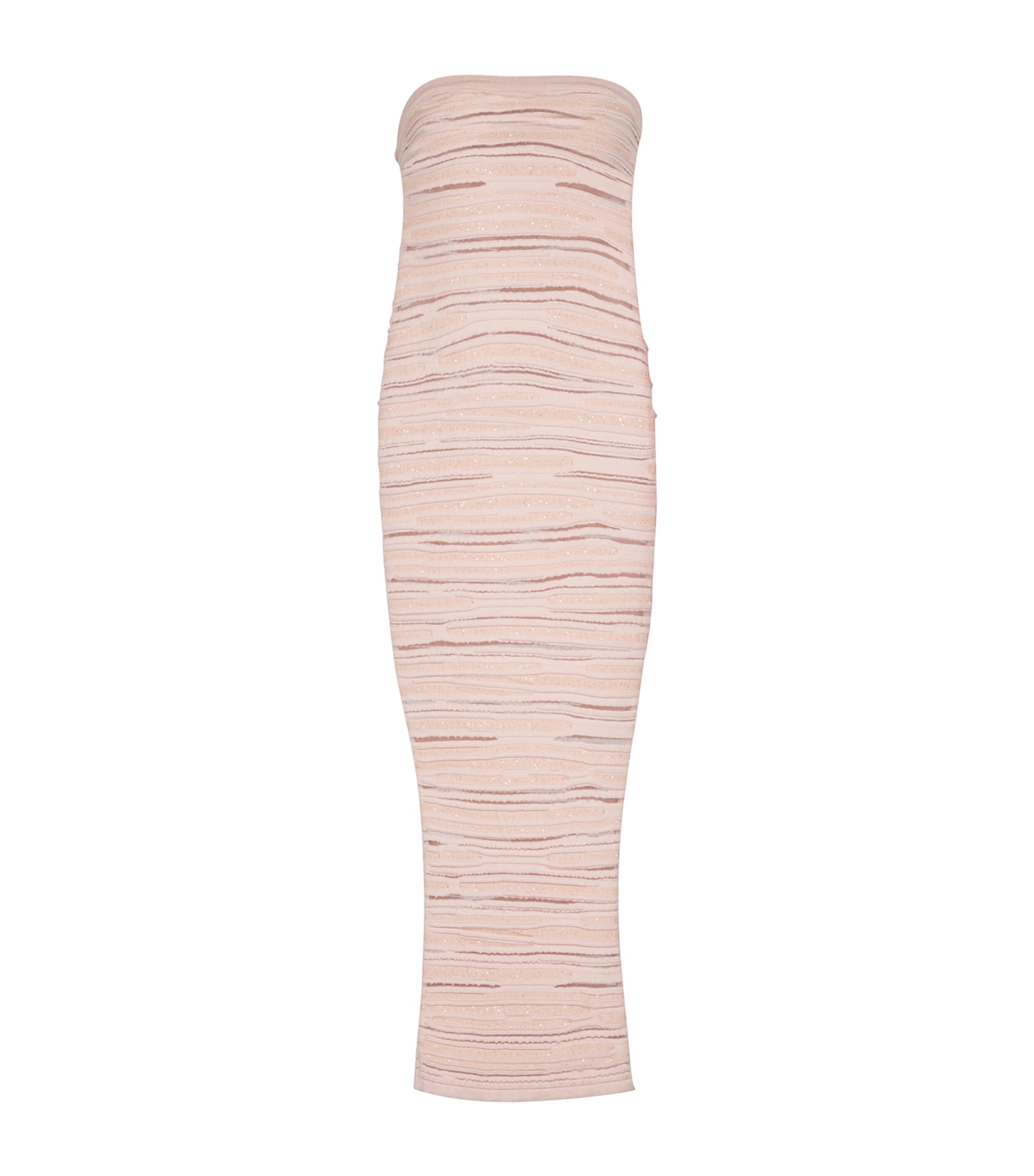 Balmain Strapless Sequin-embellished Open-knit Midi Dress In Beige
