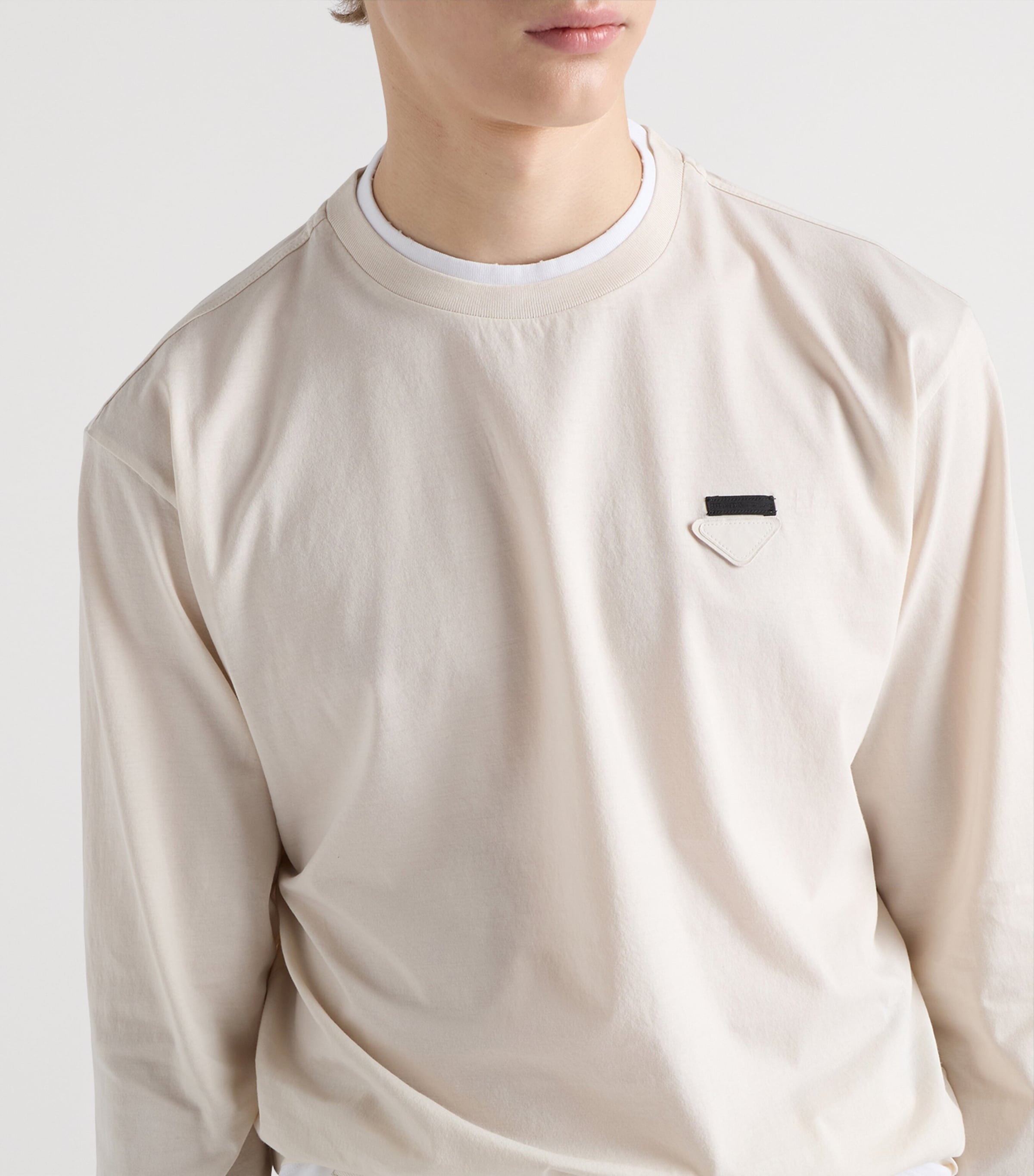 Prada Mens Cotton Long-Sleeve T-Shirt Neutral Image 3