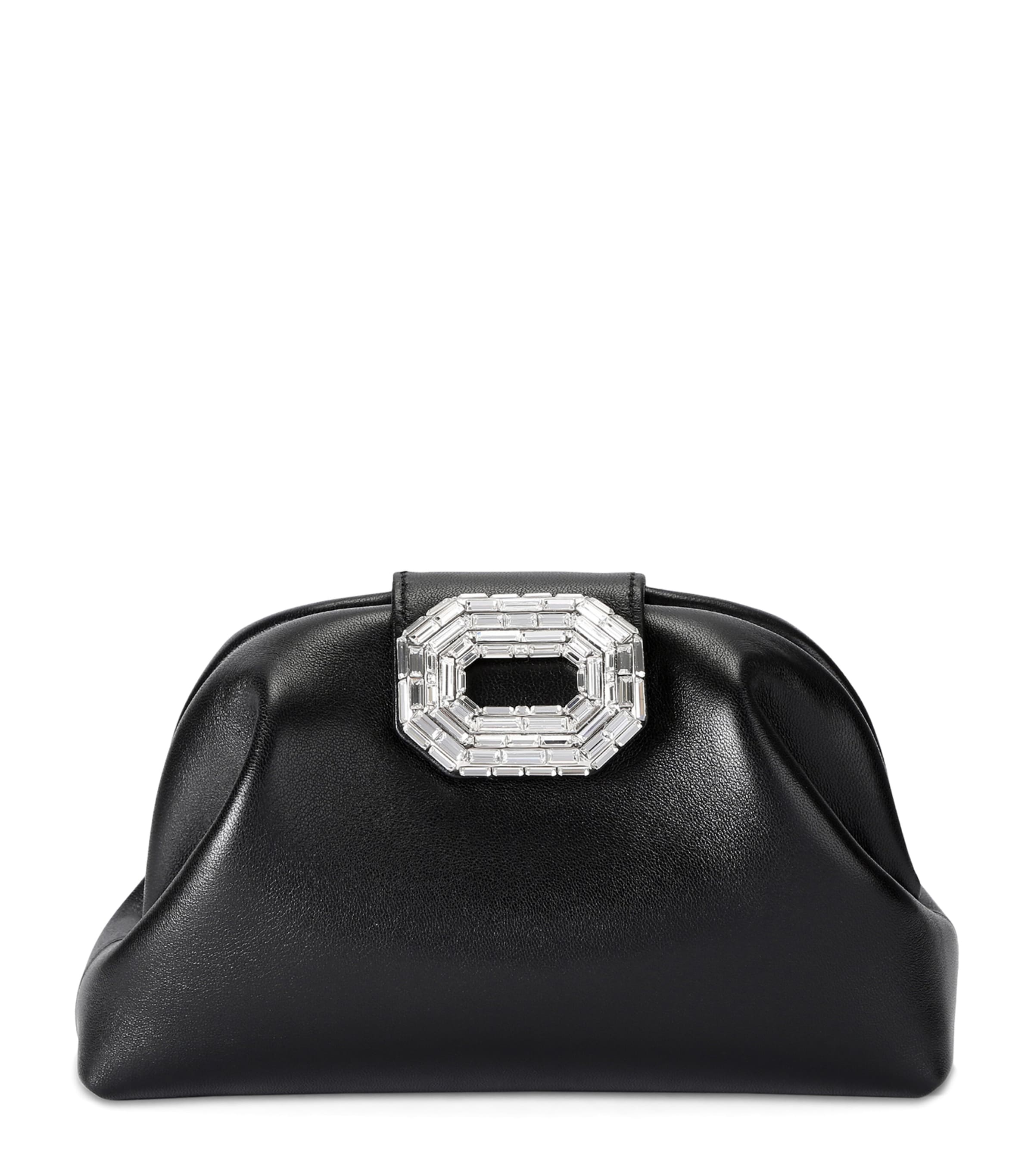 Amina Muaddi Nappa Leather Camelia Clutch Bag Black Image 1