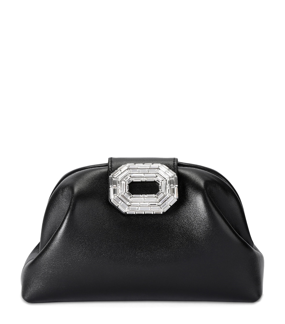 Amina Muaddi Nappa Leather Camelia Clutch Bag Black Image 1