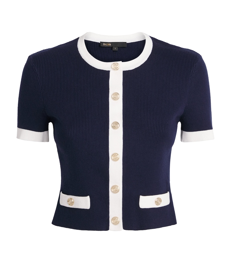 Maje Womens Contrast-Trim Cropped Cardigan Navy / Ecru Image 1