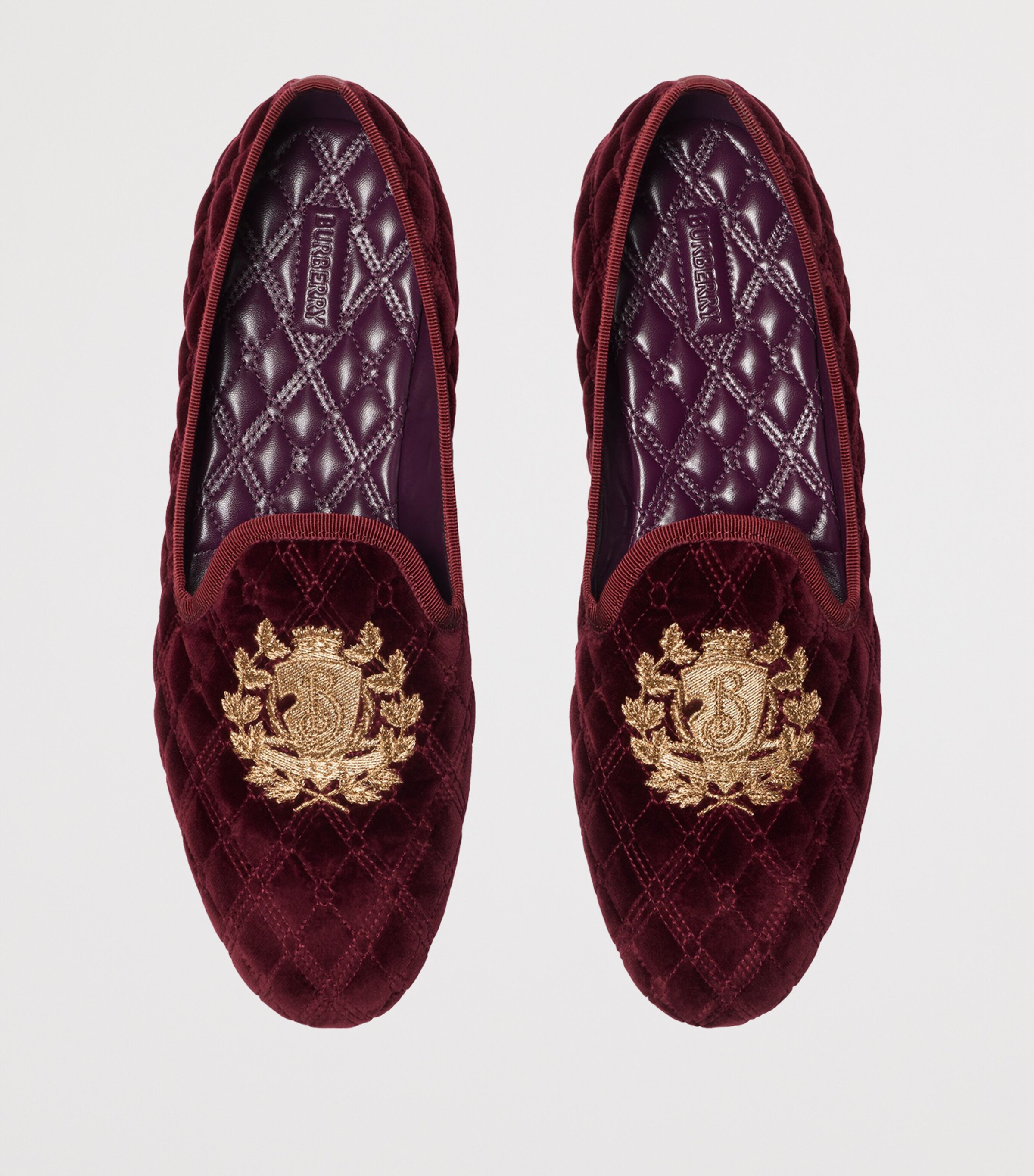 Velvet Quilted Slippers WINE RED Image 4