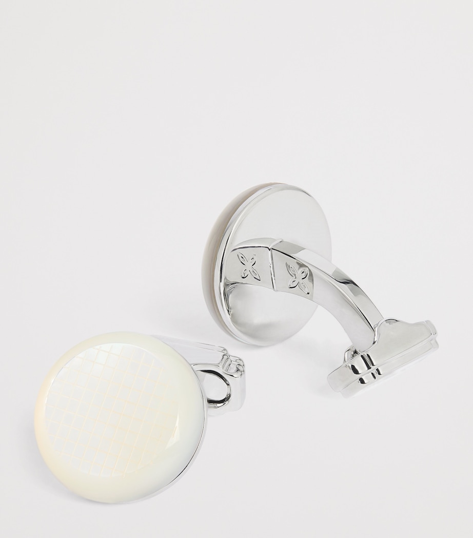 White Bronze-Plated Woven White Mother of Pearl Cufflinks WHITE Image 6