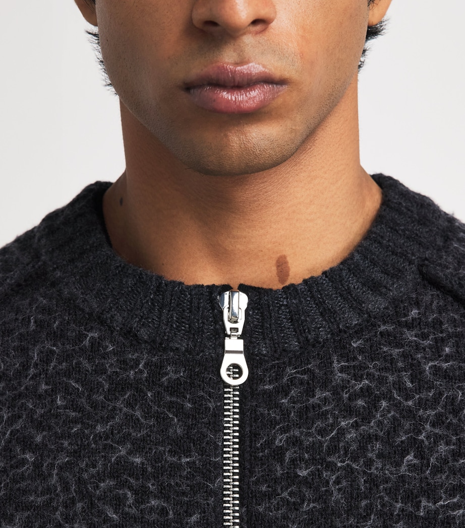 Craig Green Mens Wool-Blend Zip-Up Sweater Black/ Dark Grey Image 3