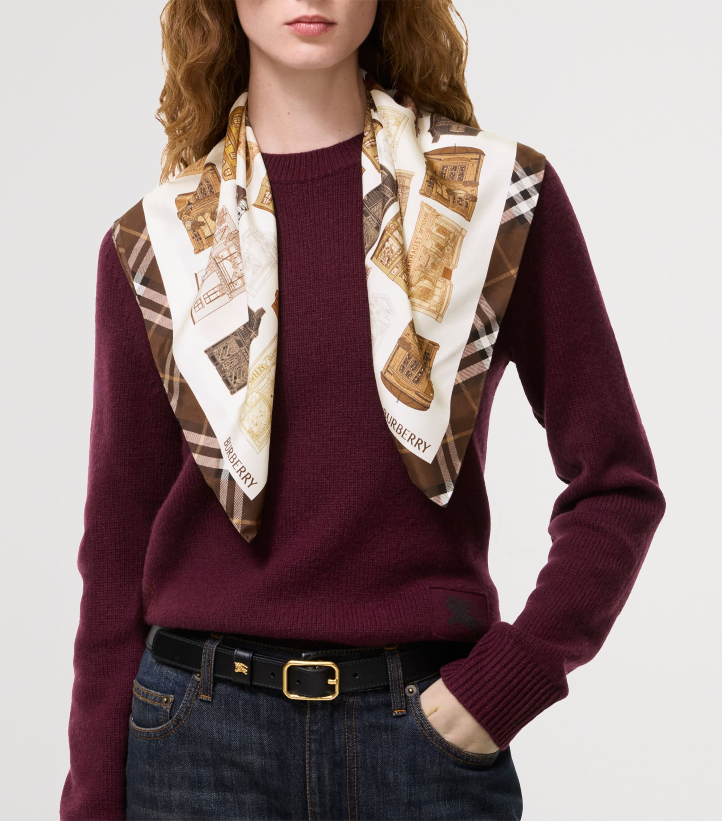 Burberry Silk Storefront Print Scarf Treacle Brown Image 3