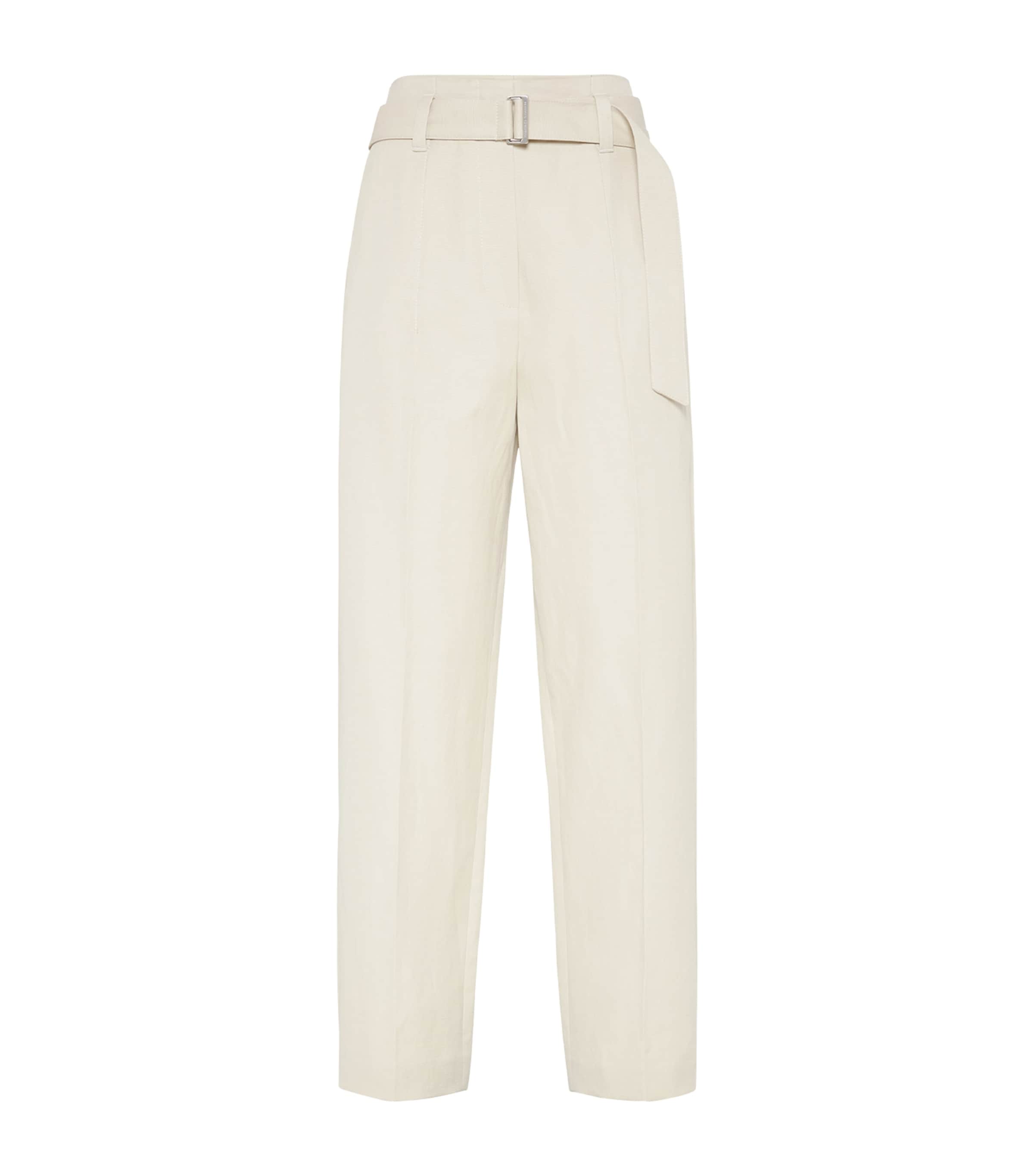 Shop Brunello Cucinelli Cotton-linen Cigarette Trousers In Beige
