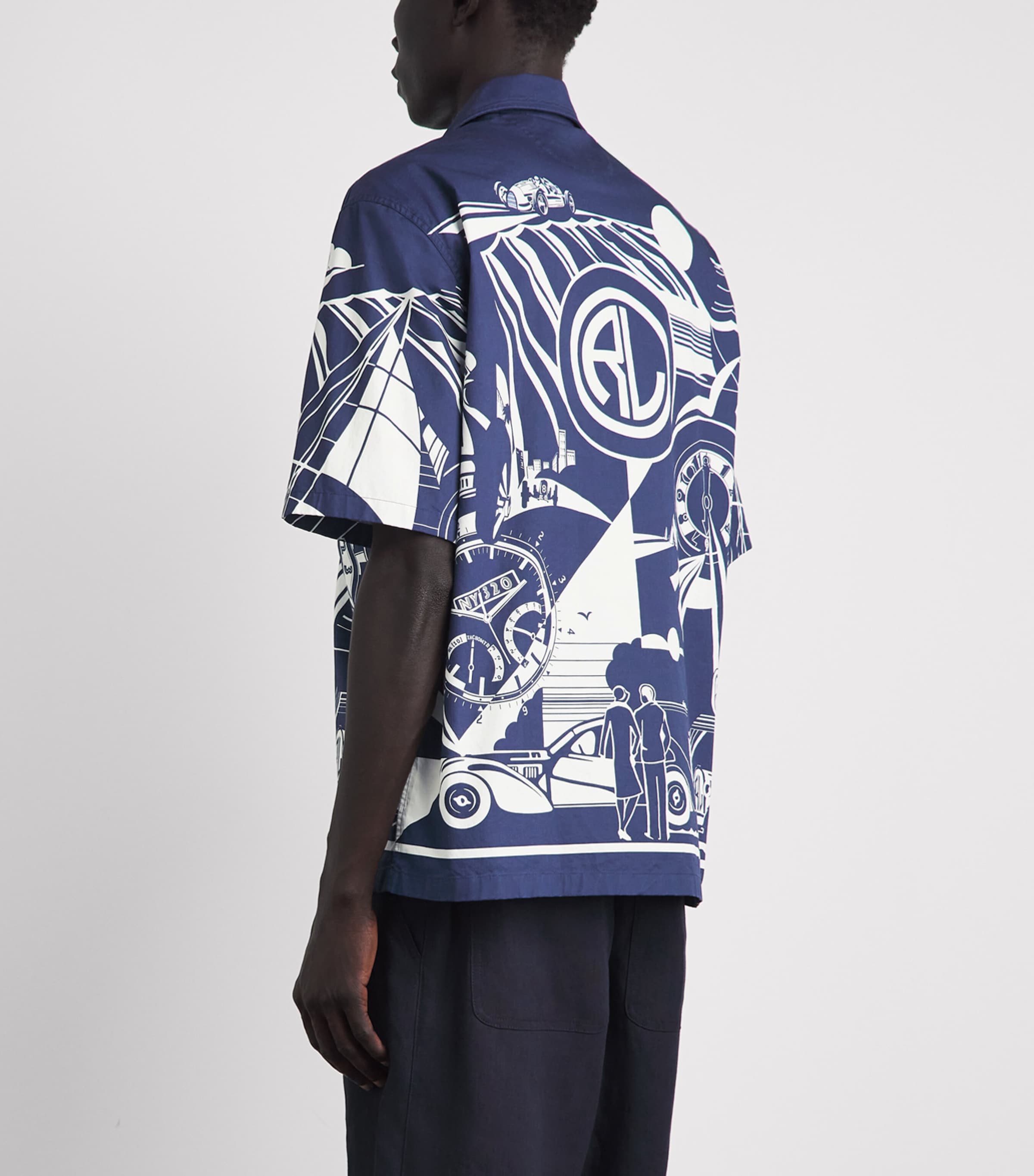 Ralph Lauren Purple Label Mens Cotton Art Deco Camp Shirt Chairman Navy Print Image 5