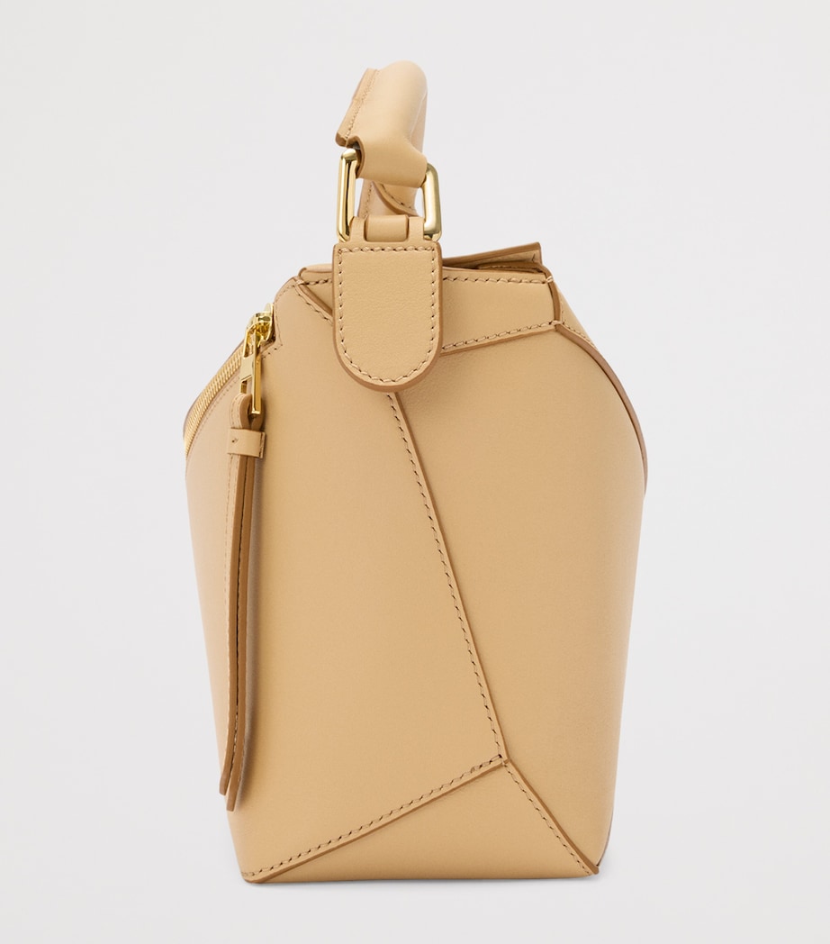 Small Leather Puzzle Edge Top-Handle Bag SILK BEIGE Image 3