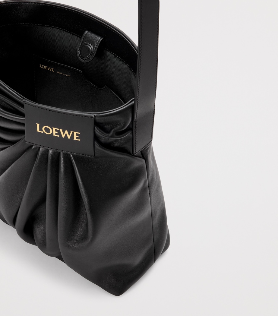 Leather Draped Tote Bag BLACK Image 6