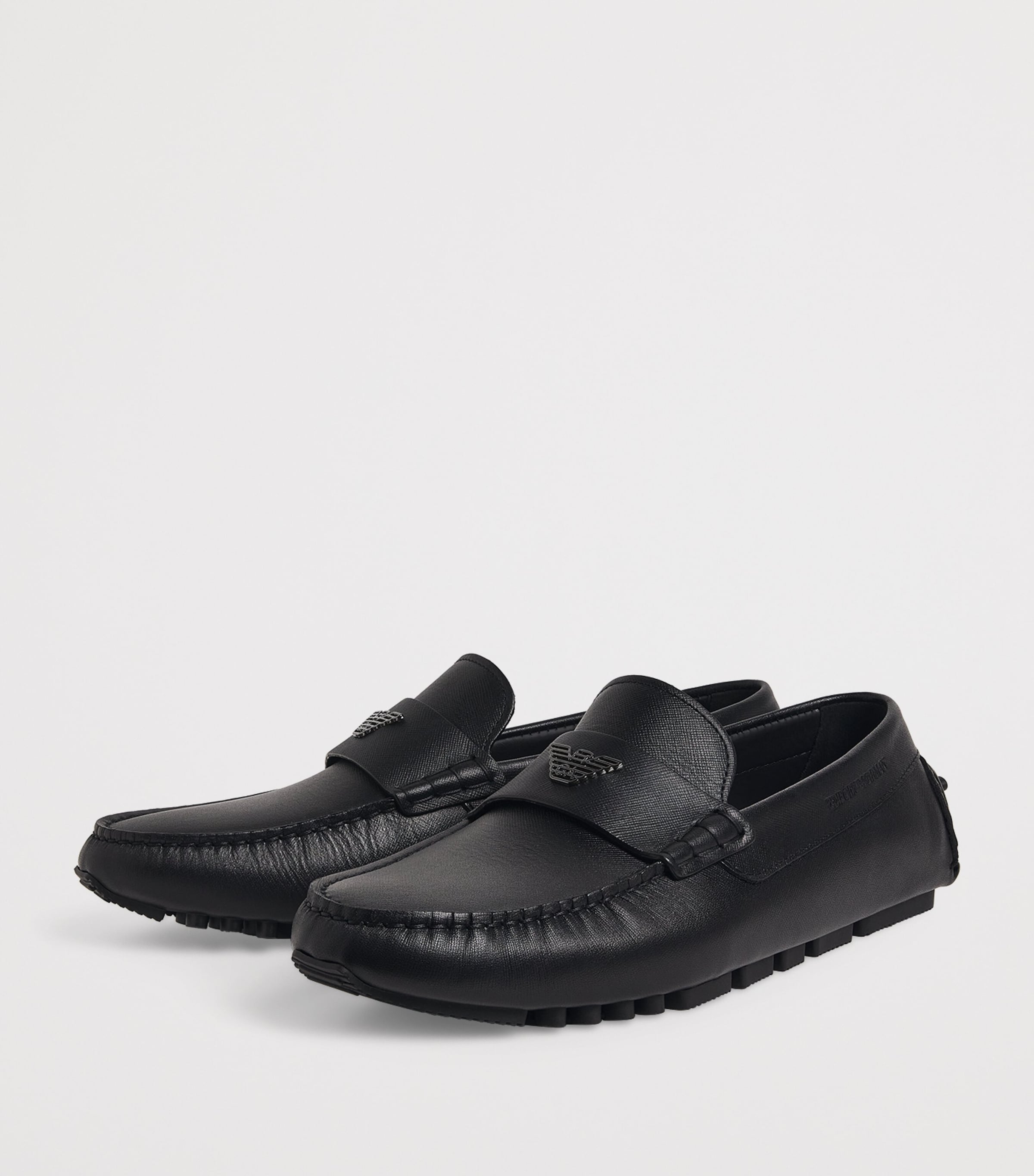 Emporio Armani Black Saffiano Leather Driving Loafers  display picture 1