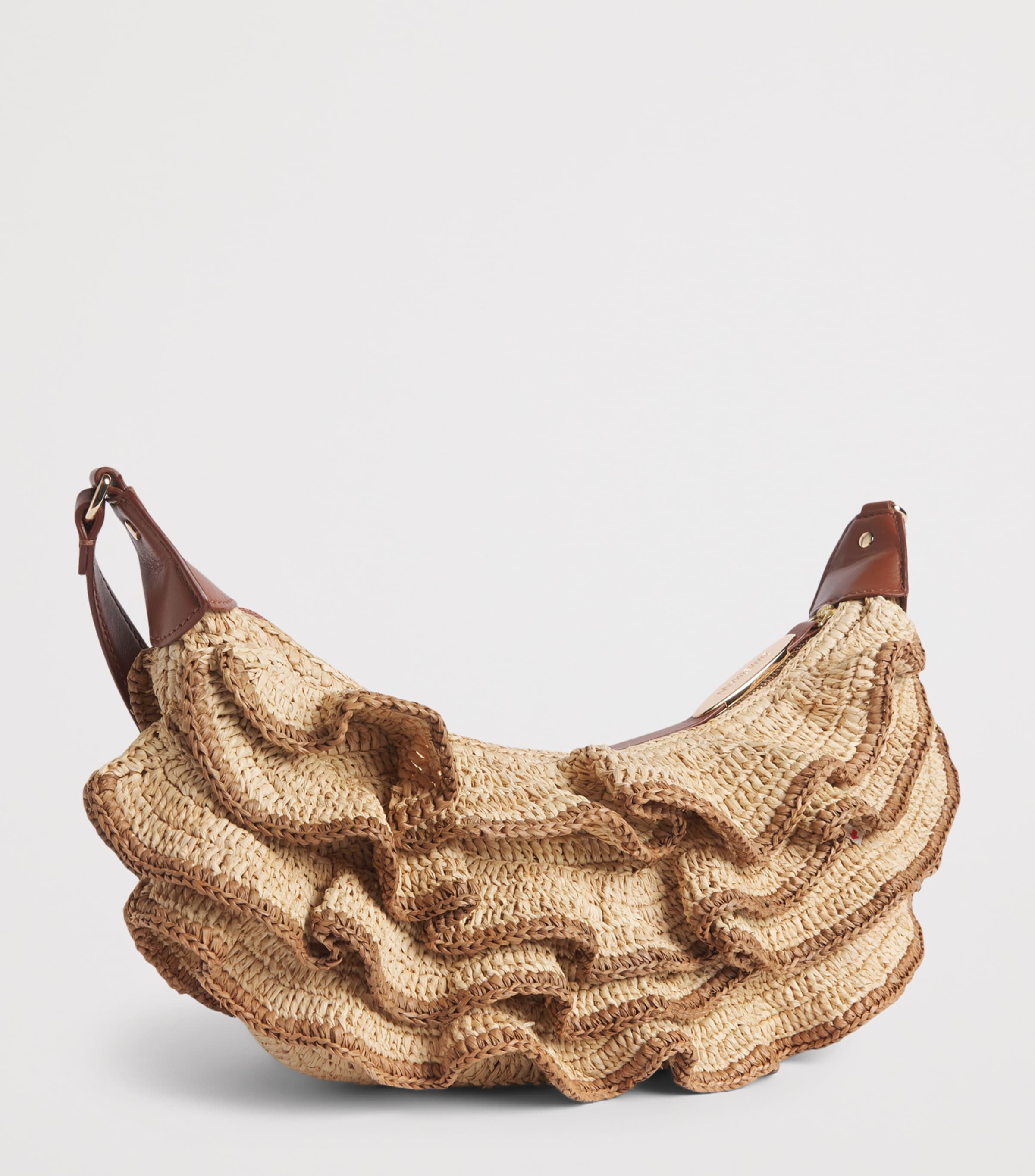 Zimmermann Raffia Goldentime Ruffle Shoulder Bag Natural Image 3