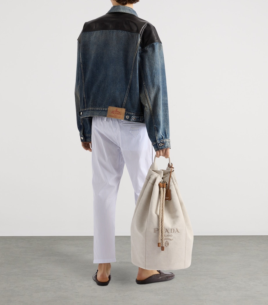 Prada Mens Leather-Detail Denim Jacket Image 5