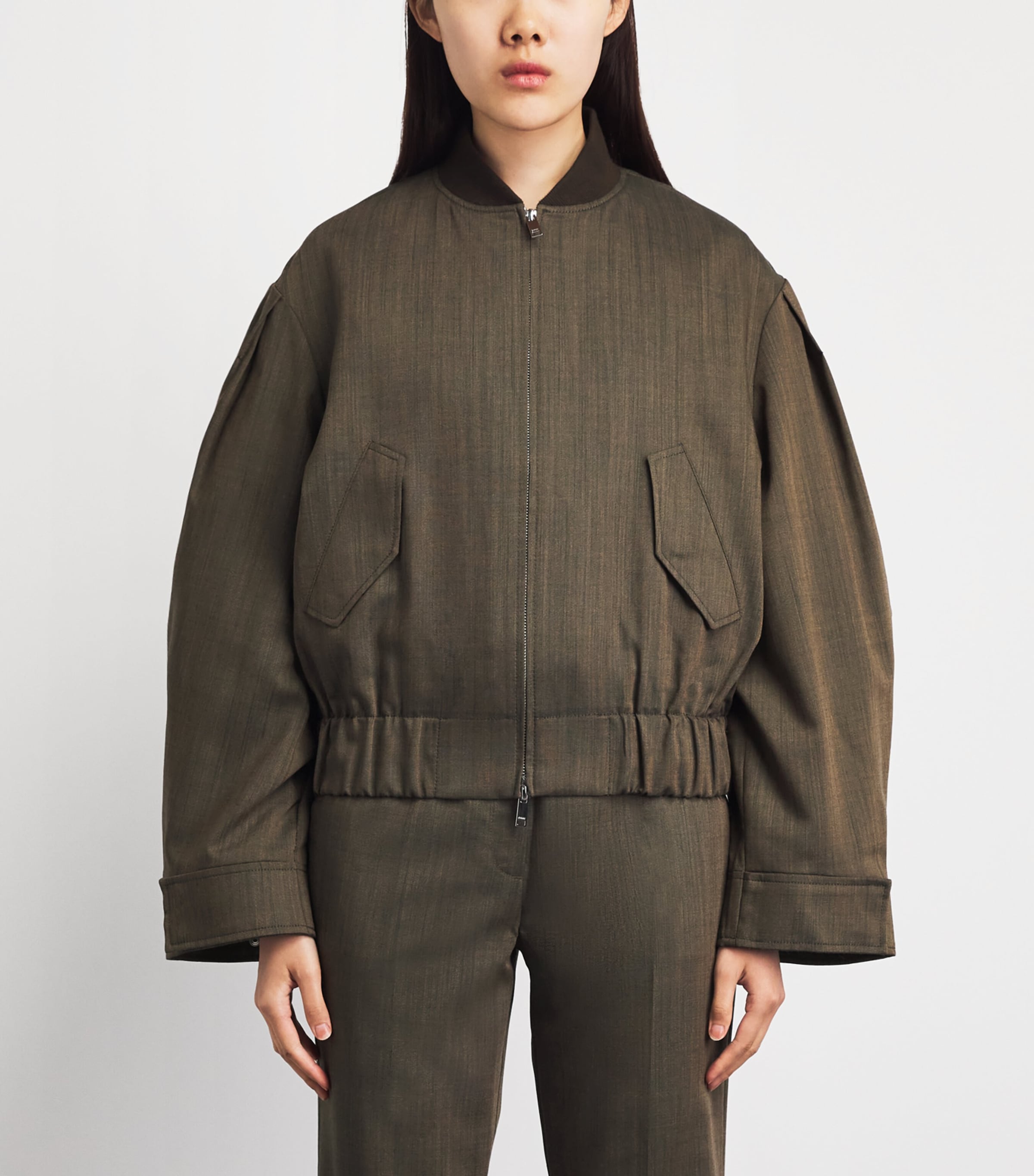 GANNI Womens Wool Bomber Jacket Zxz Canteen Image 4