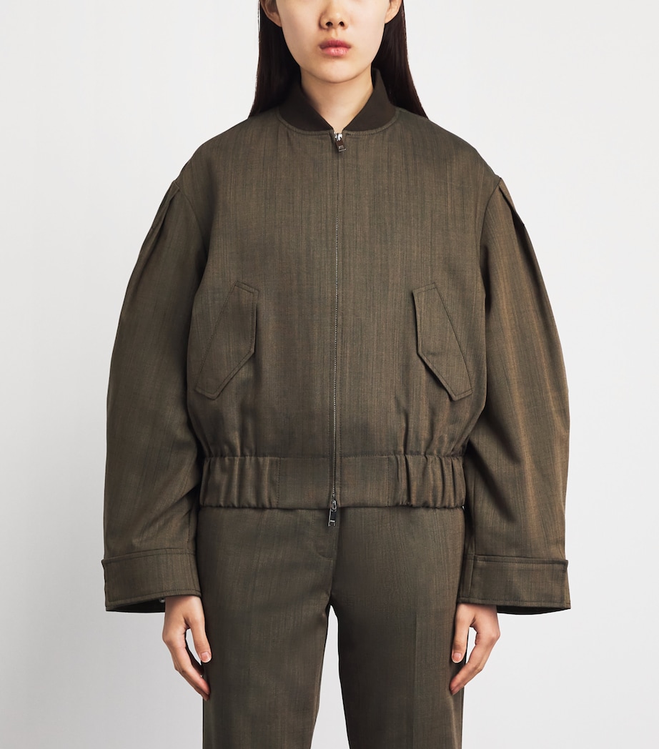 GANNI Womens Wool Bomber Jacket Zxz Canteen Image 4