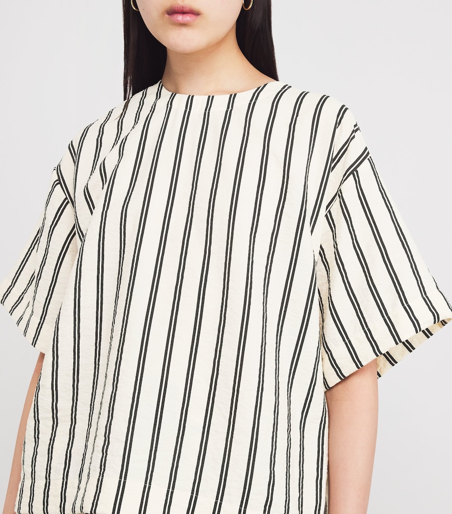 Silk-Blend Stripe Short-Sleeve Blouse 1932 WHITE/BLCK STRP Image 6