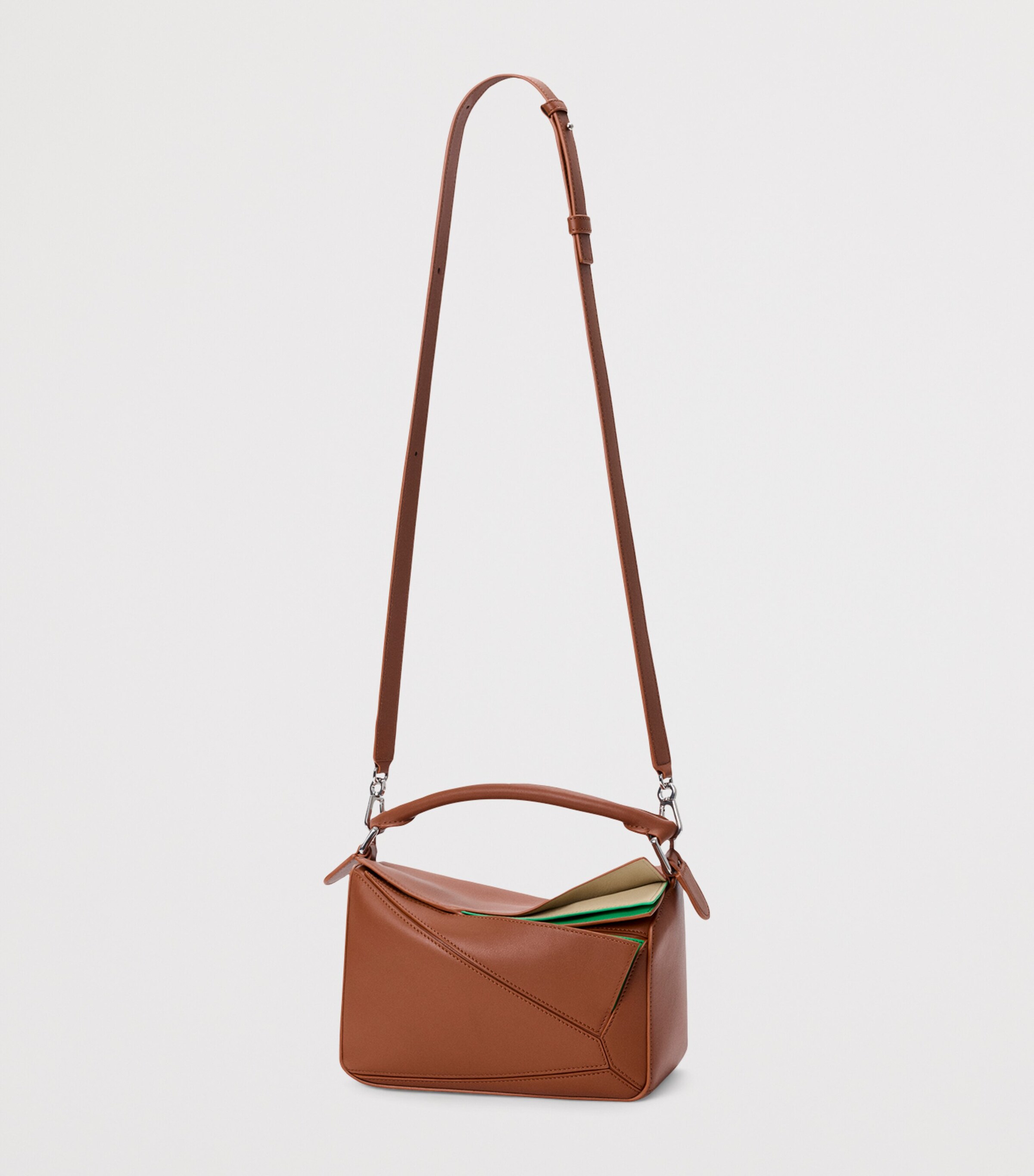 LOEWE Womens Small Leather Layers Puzzle Top-Handle Bag Multicolor Squirrel Image 8