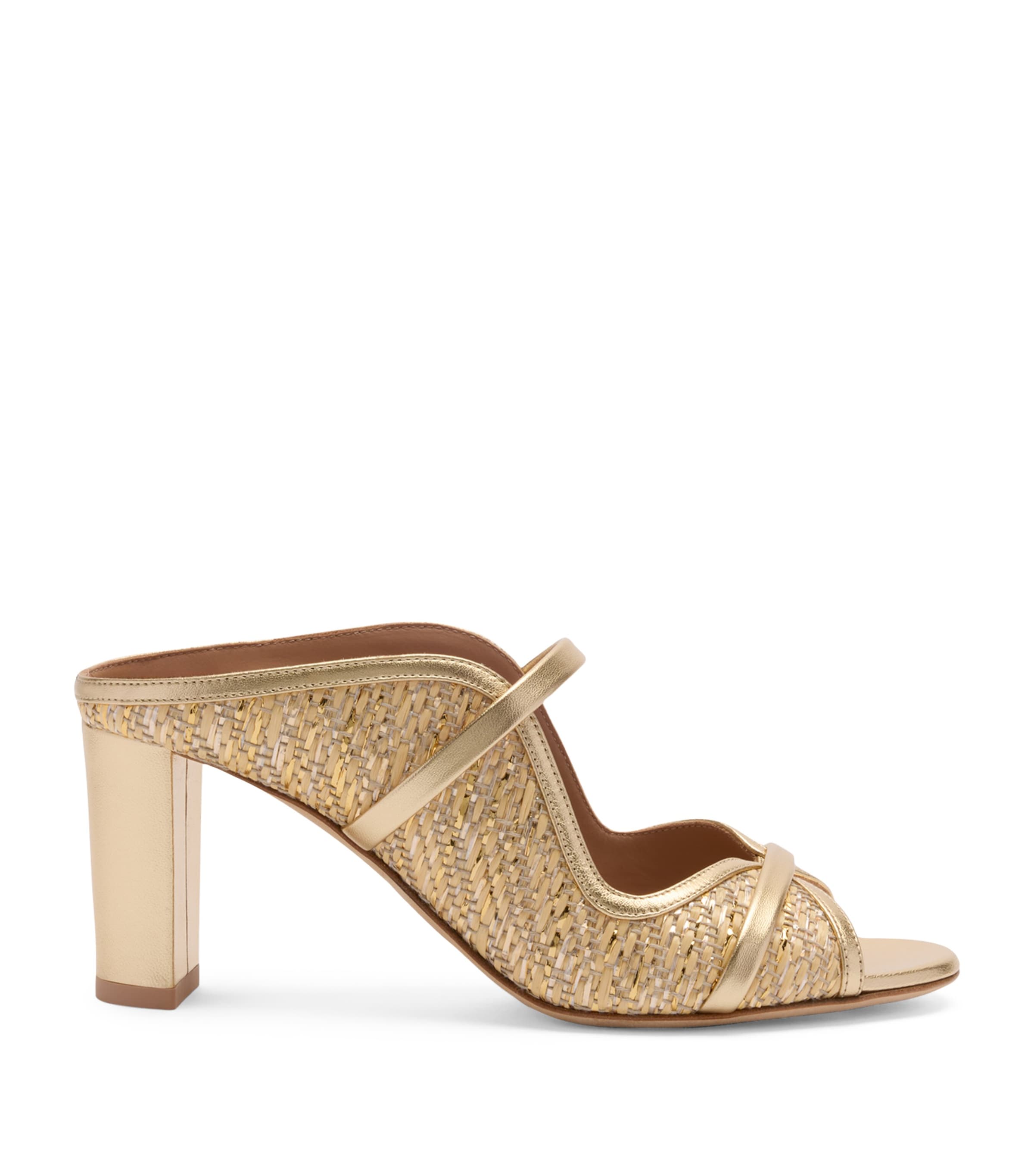 サンダル・ミュール MALONE SOULIERS GOLD SANDALS Malone Souliers Metallic Raffia Norah Heeled Sandals 70