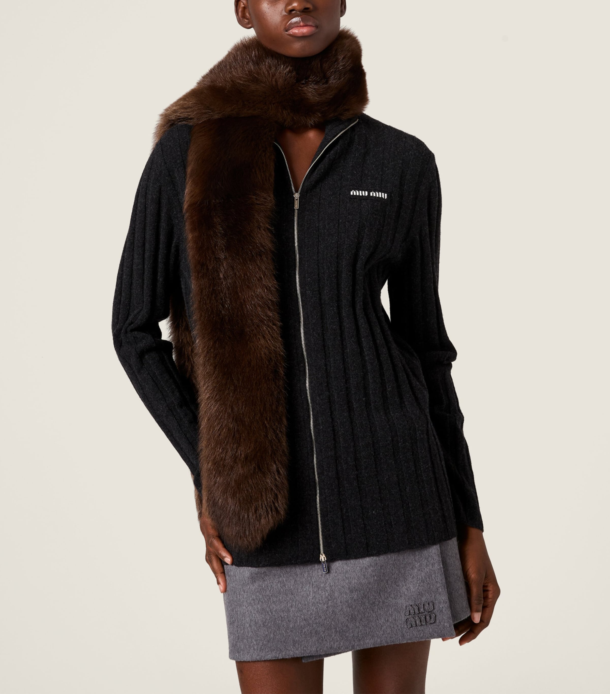 Wool-Cashmere Ribbed Cardigan F0308 Image 5