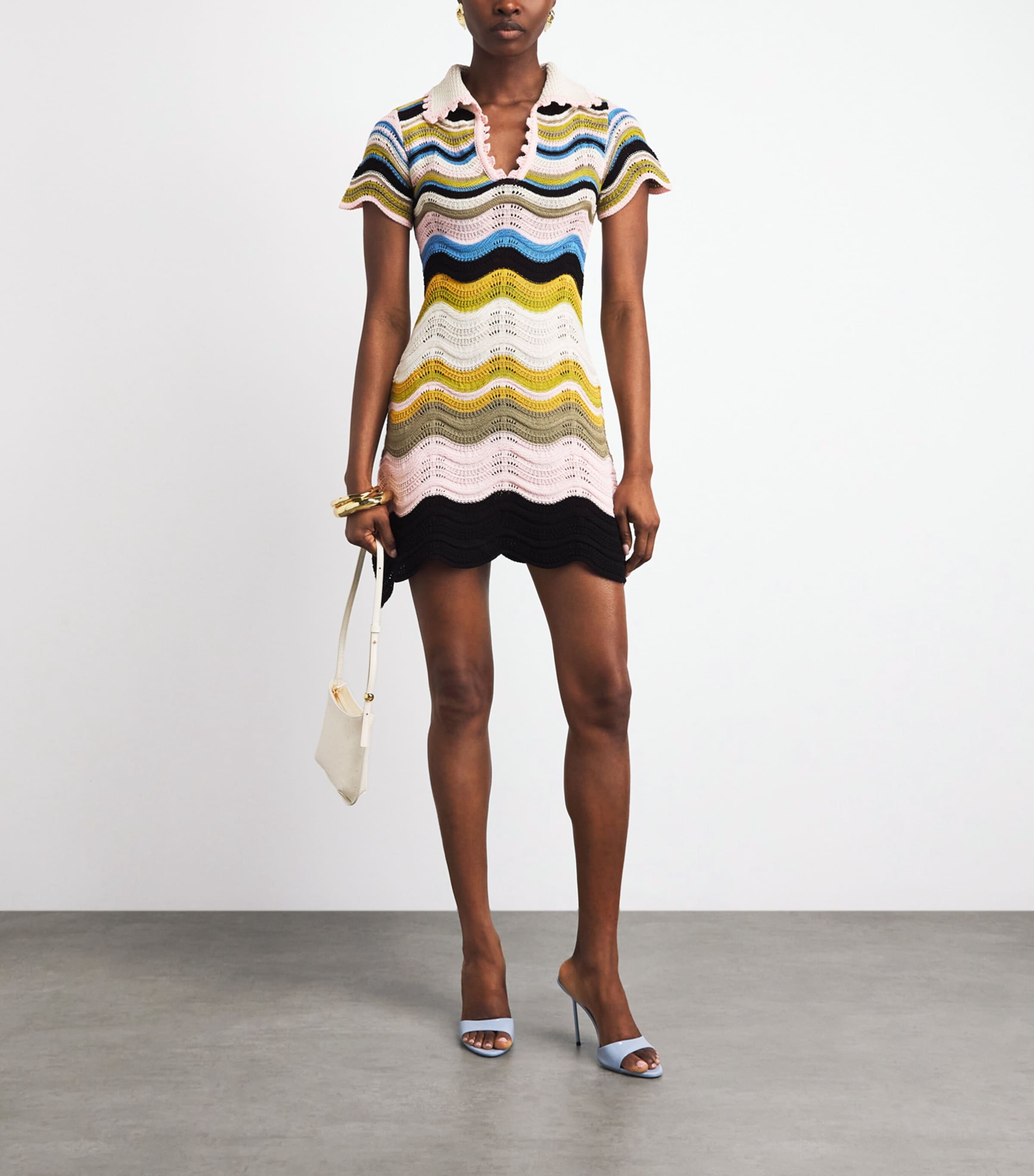 La Doublej Womens Cotton Knitted Chevron Mini Dress Mltclr Image 2