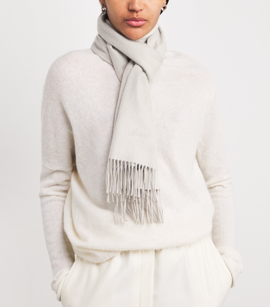 Brioni Cashmere Fringed Scarf Sand Image 2