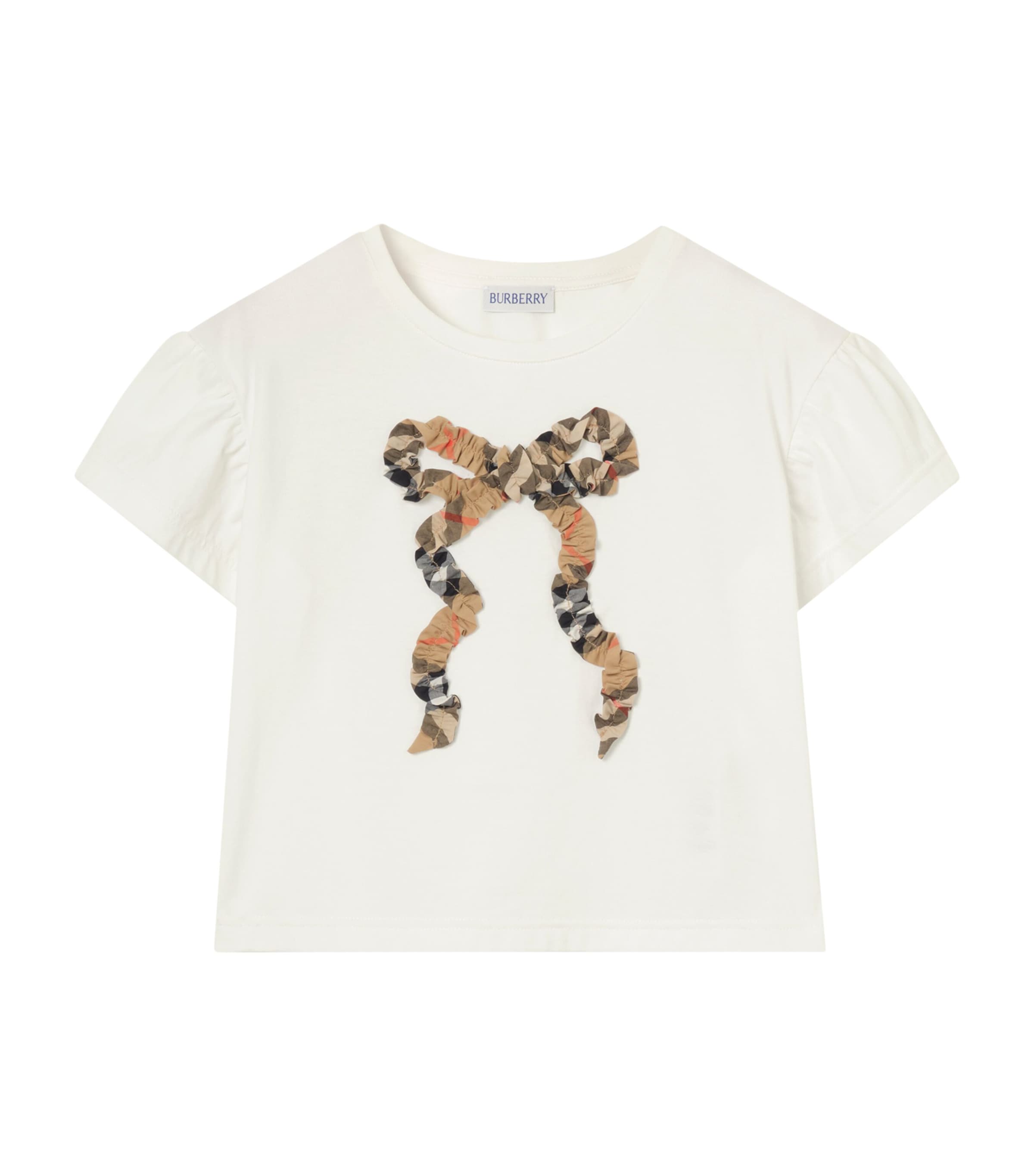 Burberry Kids Cotton Bow Appliqué T-Shirt (14 Years) Chalk White Image 1