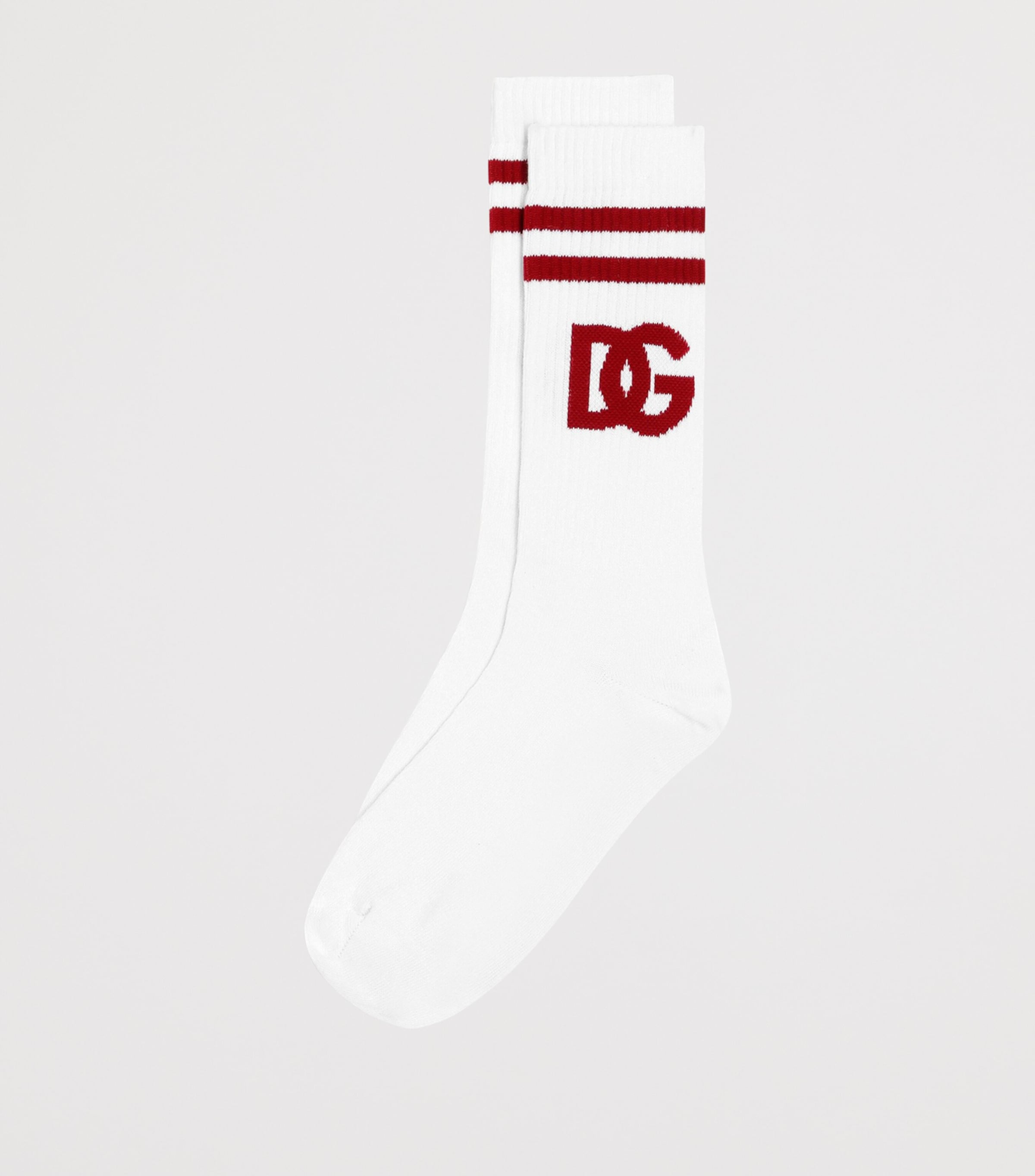 Dolce&Gabbana Mens Cotton Logo Socks Bianco/rosso R Image 2