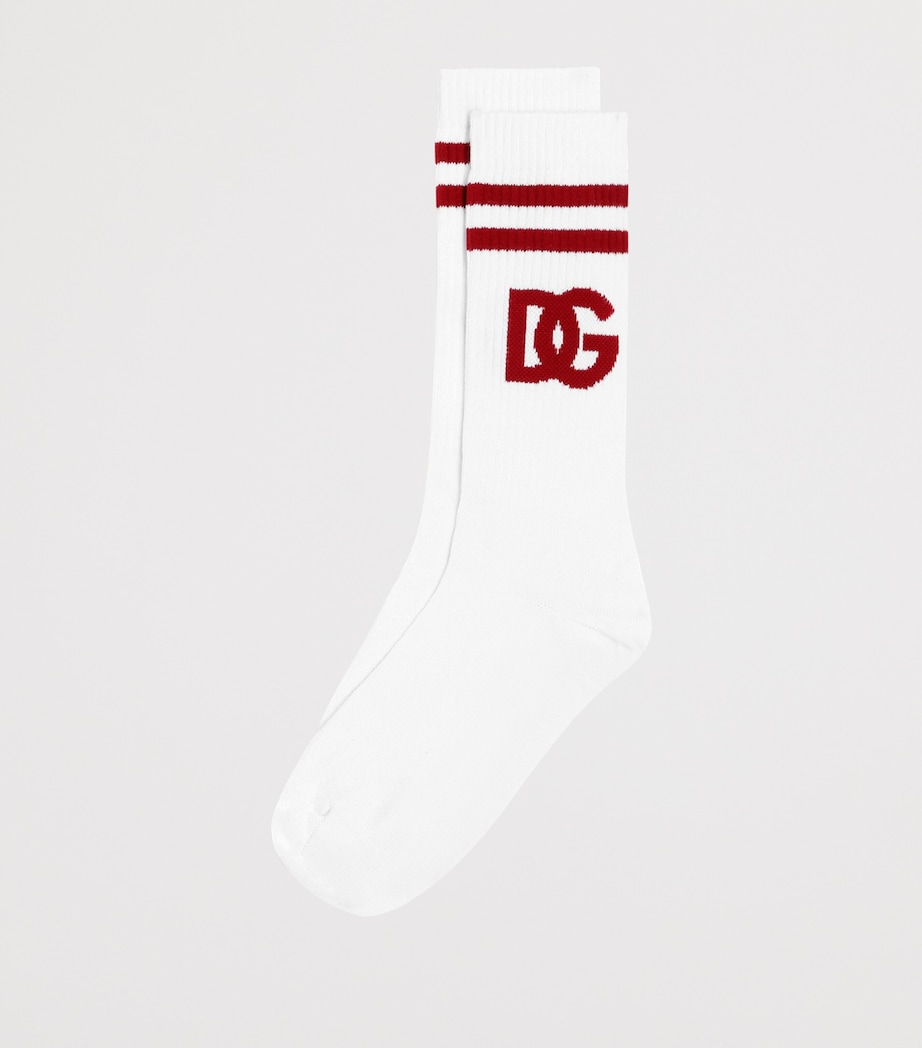 Dolce&Gabbana Mens Cotton Logo Socks Bianco/rosso R Image 2