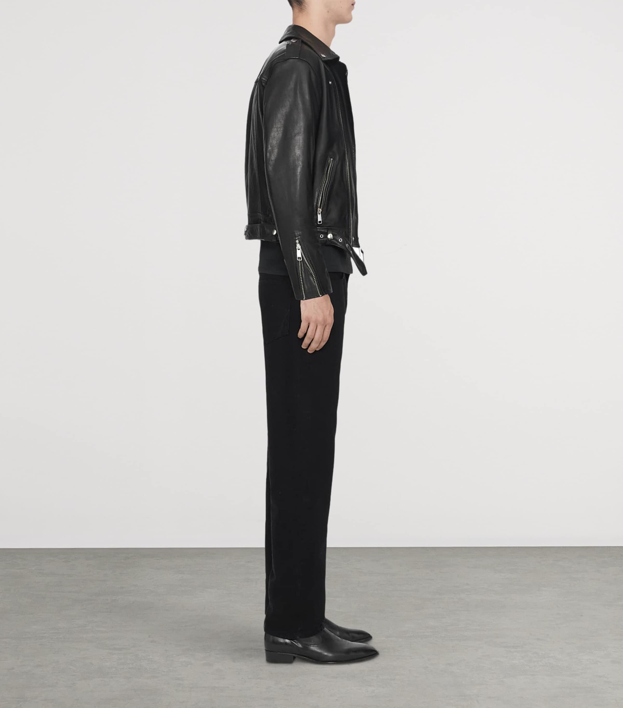 AllSaints Mens Neo Leather Biker Jacket Black Image 6