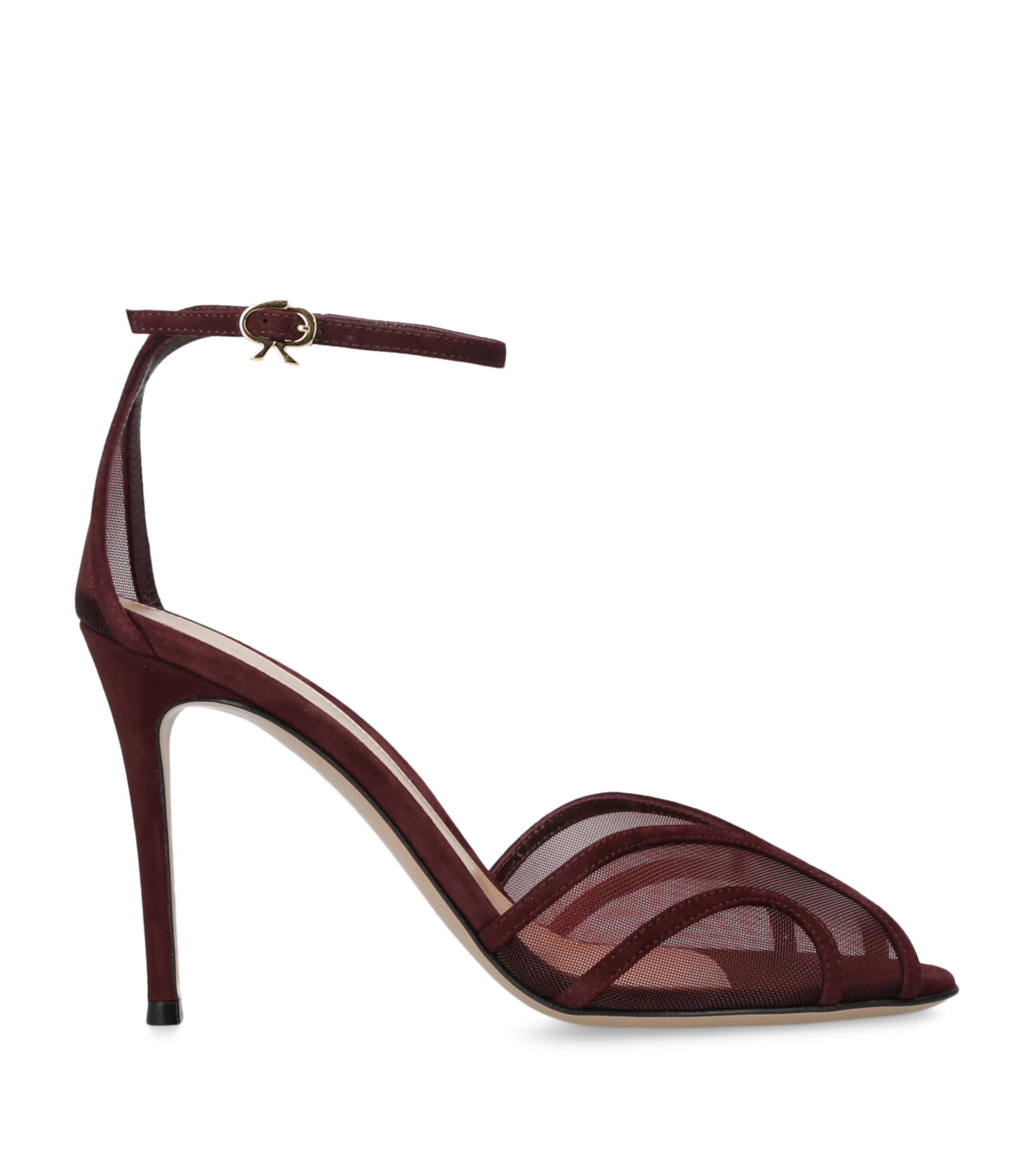 Gianvito Rossi Suede-mesh Peep-toe Sandals 100 In Burgundy