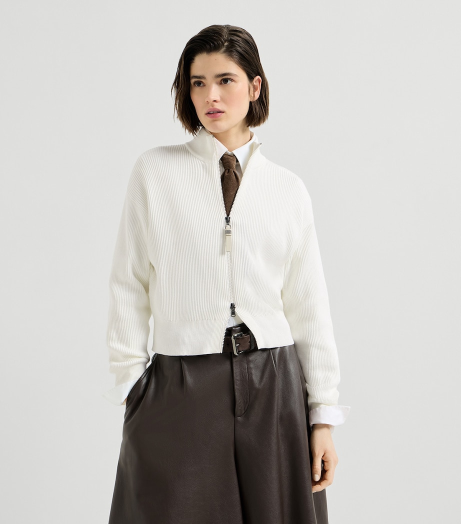 Brunello Cucinelli Womens Cotton Zip-Front Cardigan Image 3