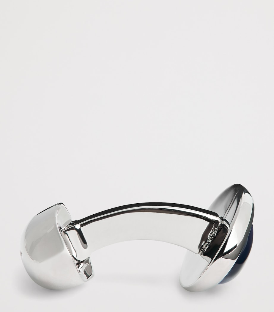Babette Wasserman Rhodium-Plated Oval Pumice Cufflinks Navy Blue Image 4