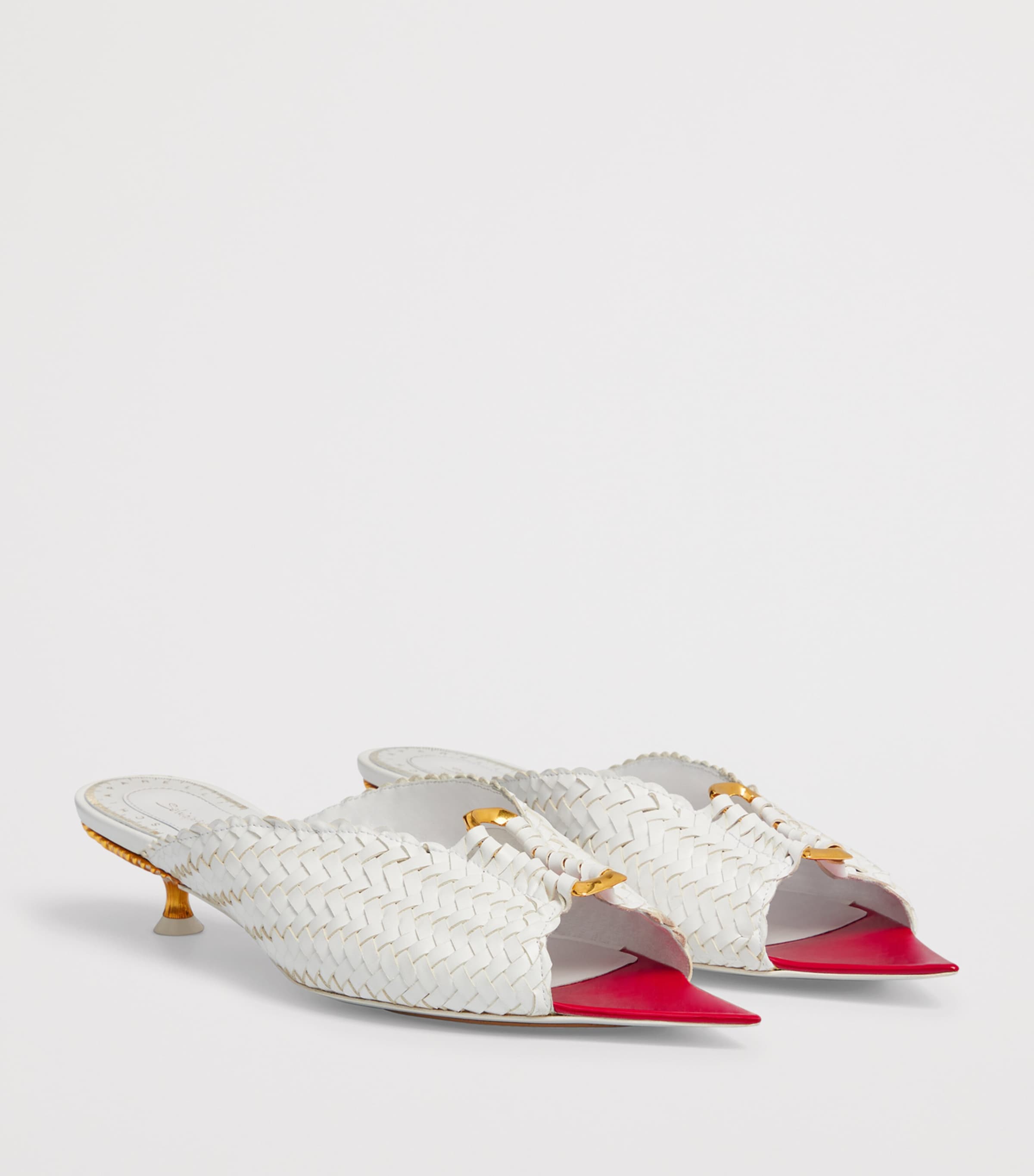 Schiaparelli Calfskin Keyhole Heeled Mules White Image 4